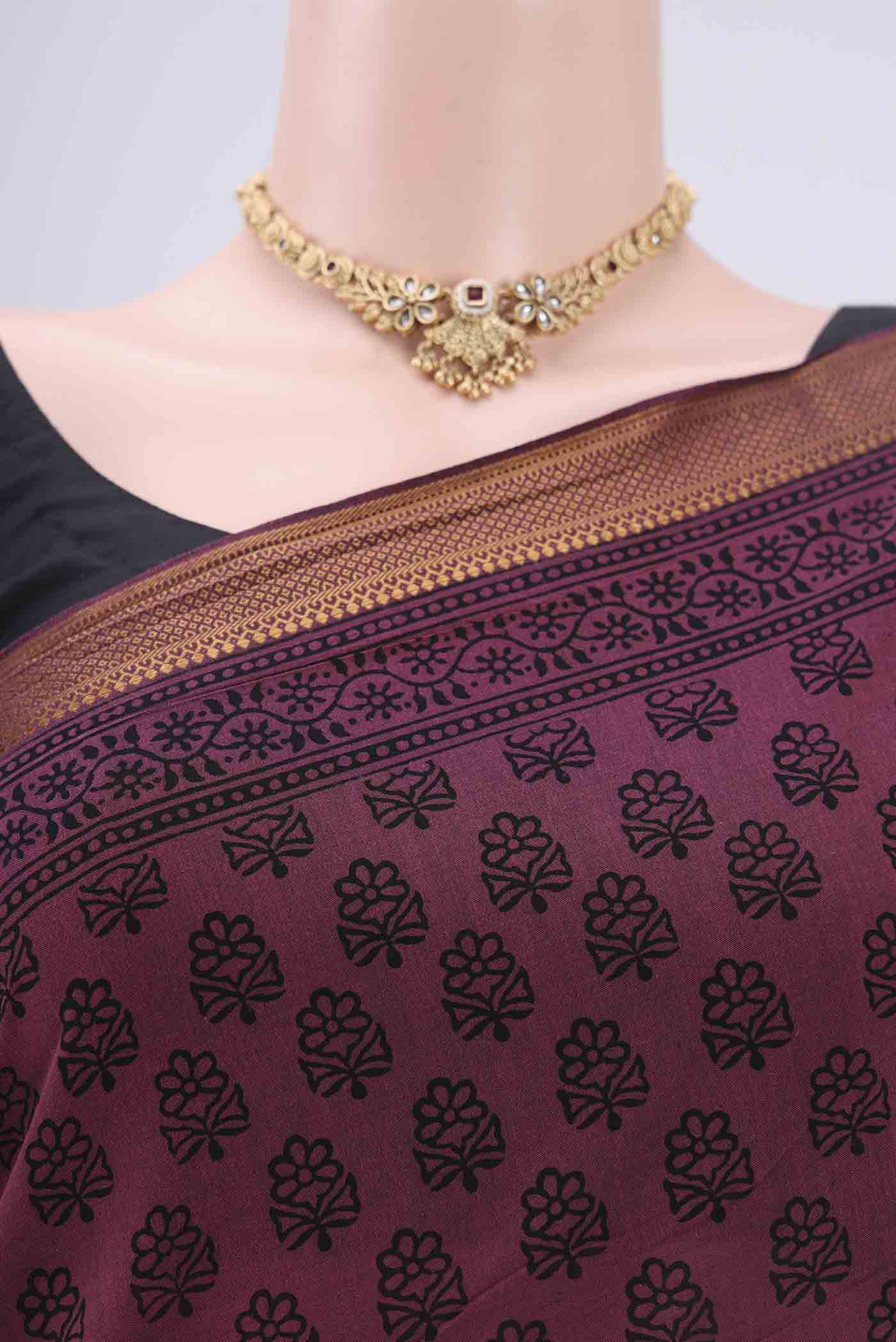 Magenta Mangalagiri Cotton Saree - Image 2