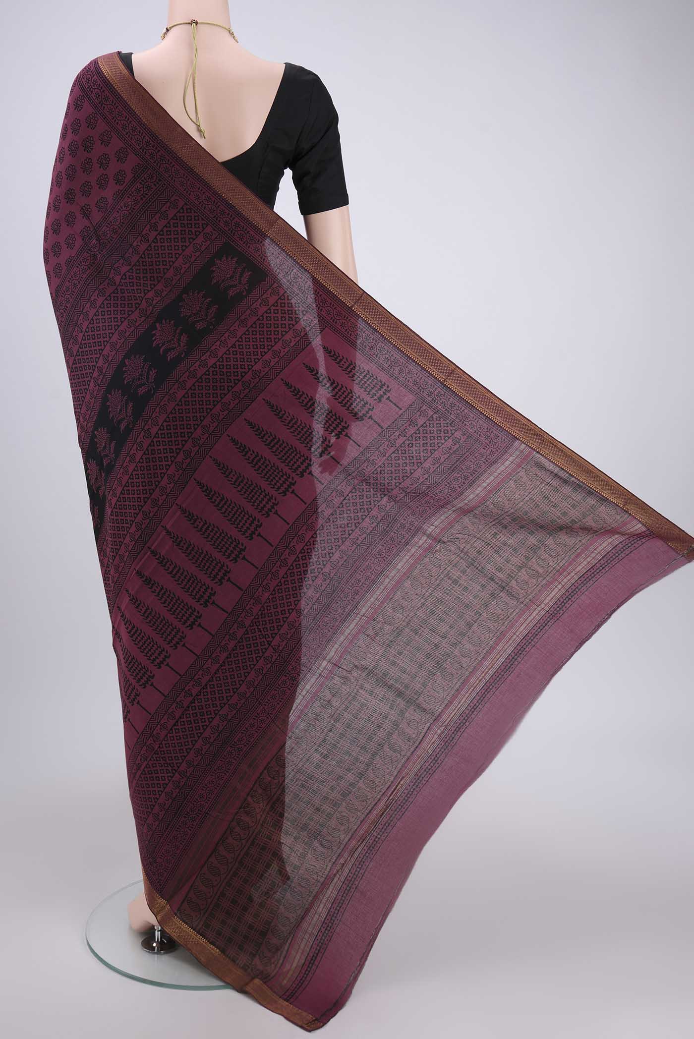 Magenta Mangalagiri Cotton Saree - Image 3