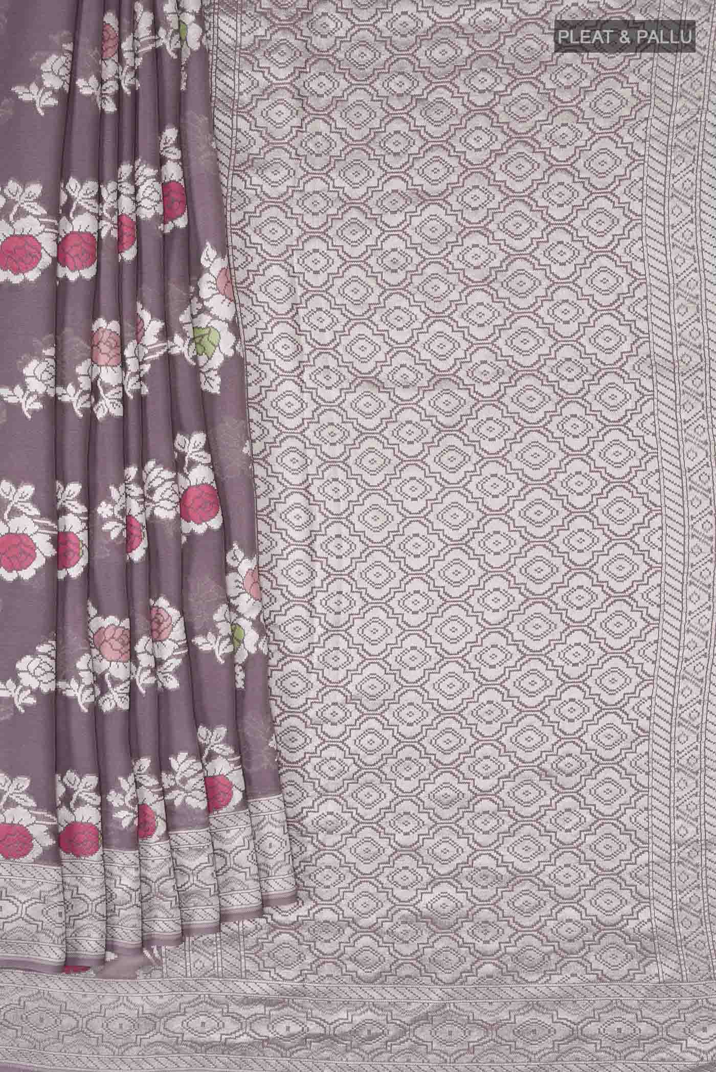 Lilac Banarasi Georgette Saree - Image 4