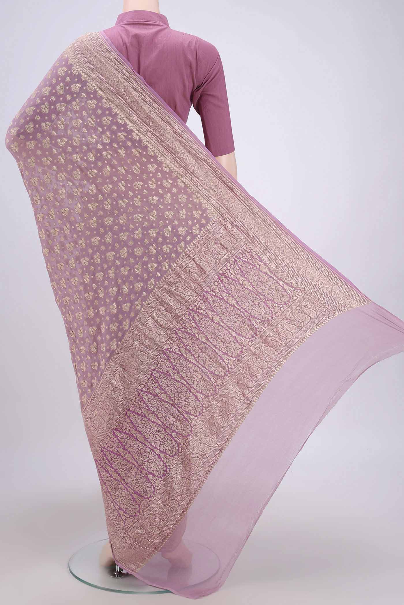Lavender Banarasi Georgette Saree - Image 3