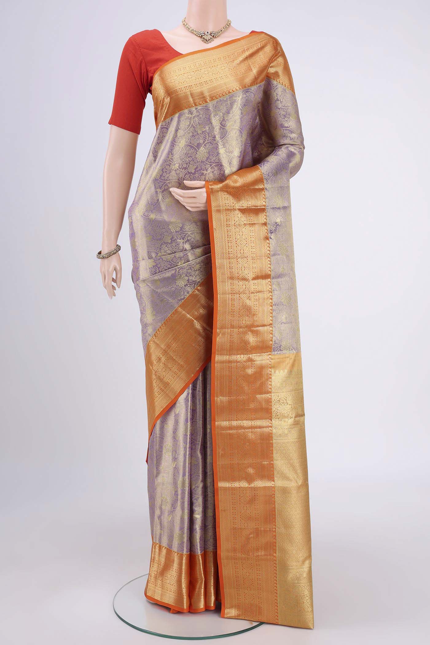 Lilac Dual Tone Kanchipuram Tissue Silk Saree