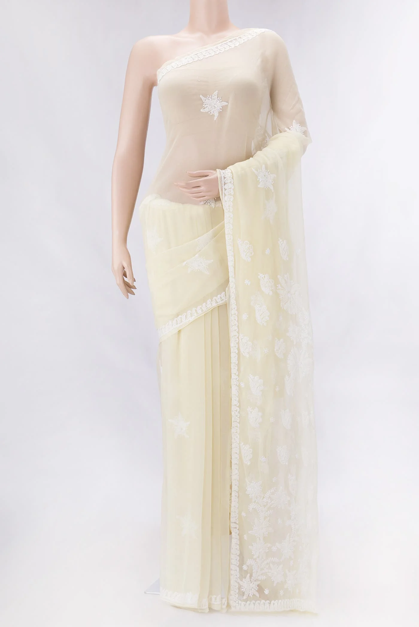 Cream Color Mysore Georgette Saree