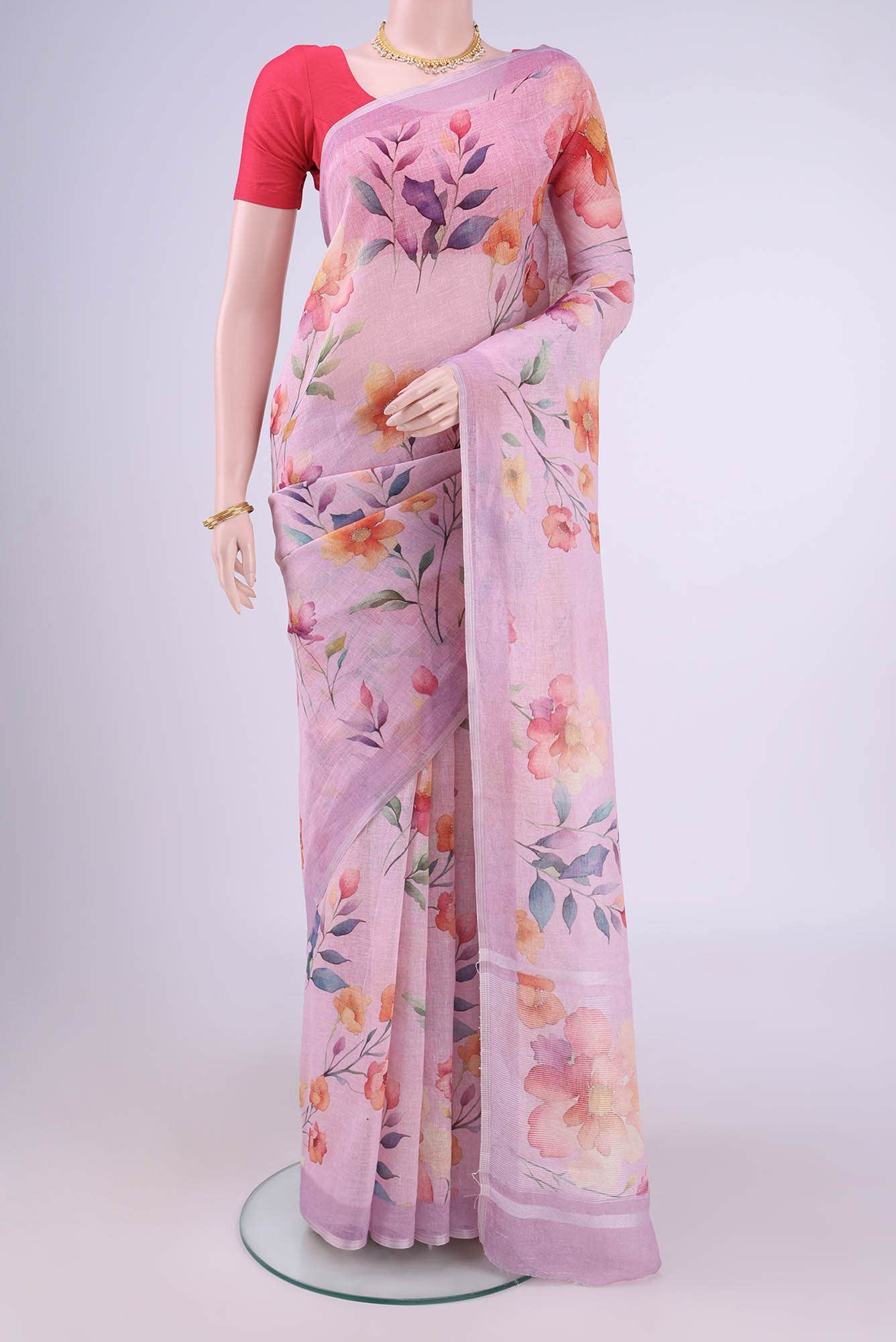 Lilac Linen Cotton Saree
