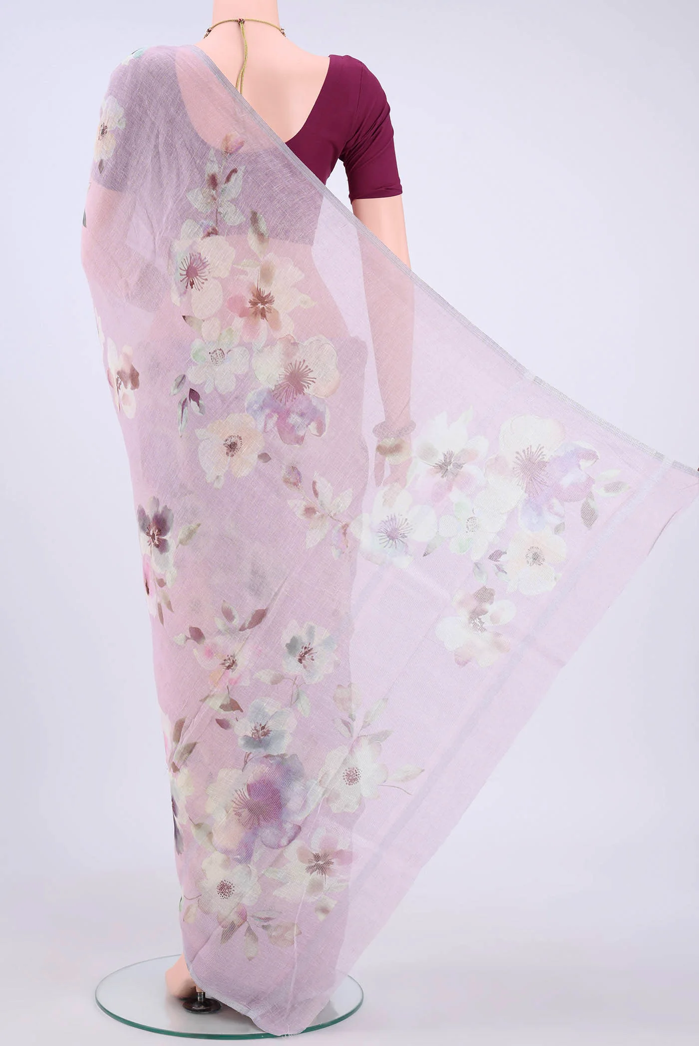 Lilac Linen Saree - Image 3