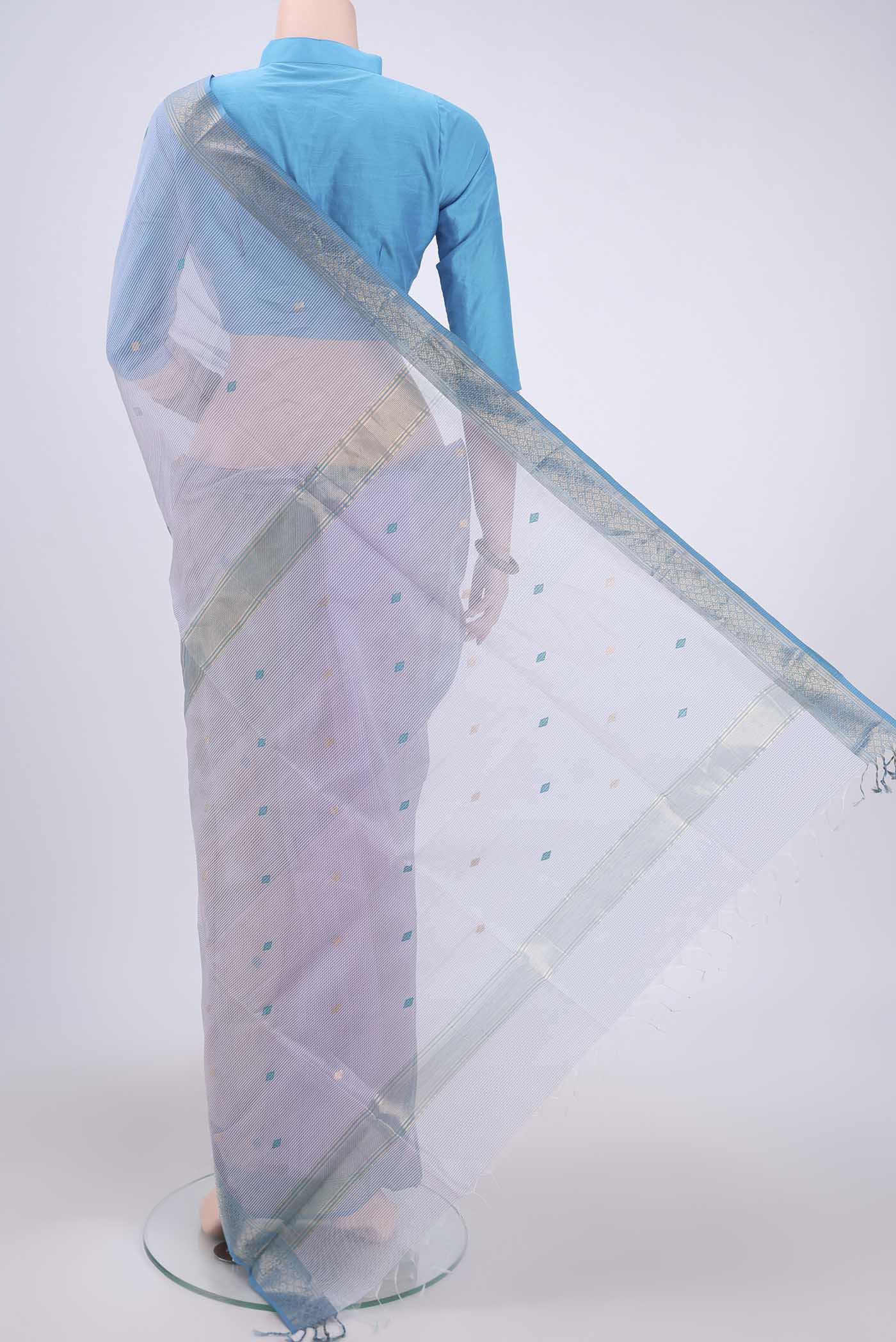 Lilac Maheshwari Silk Cotton Saree - Image 3