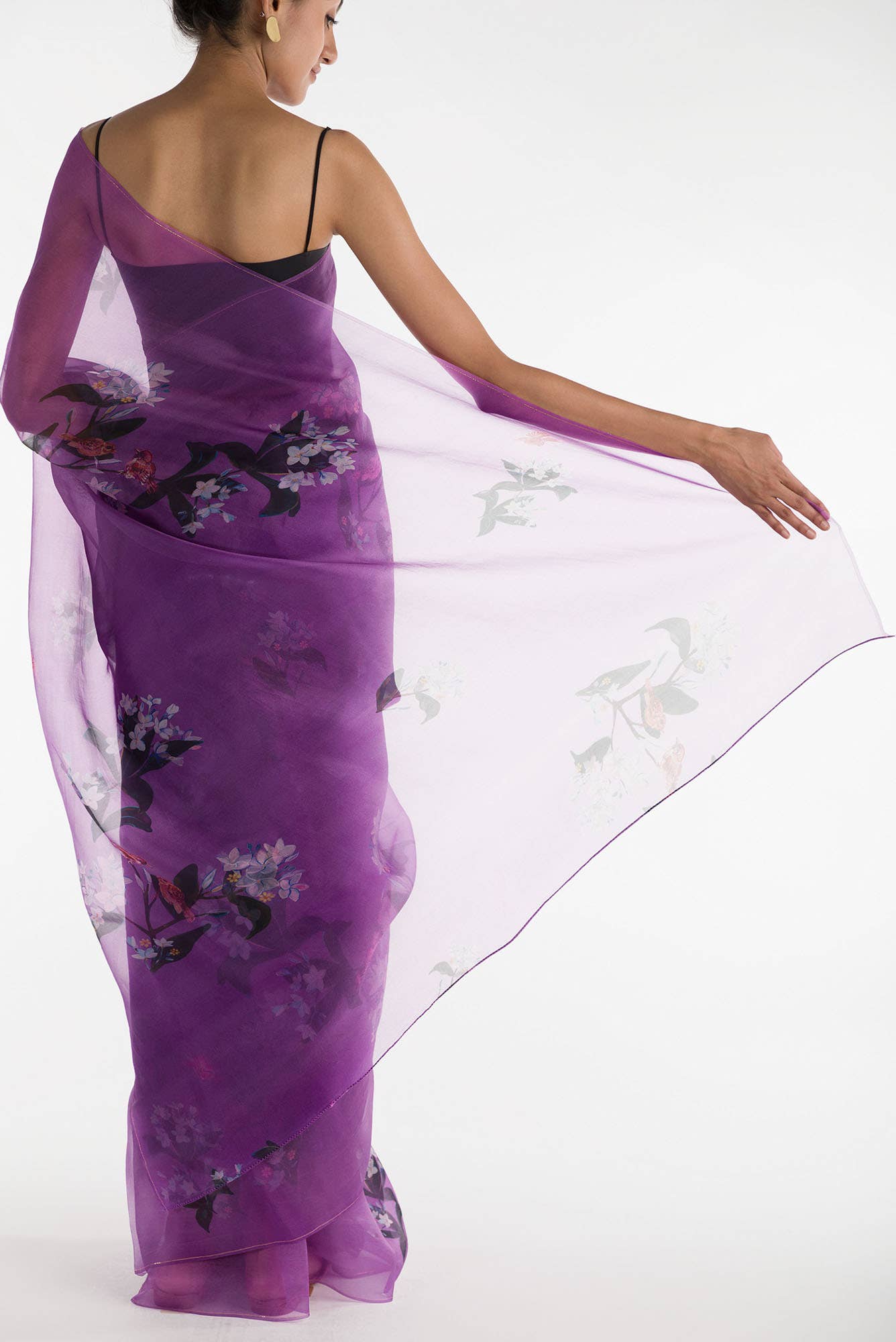 The Sparrows Lilac Pure Organza Silk Saree - Image 3