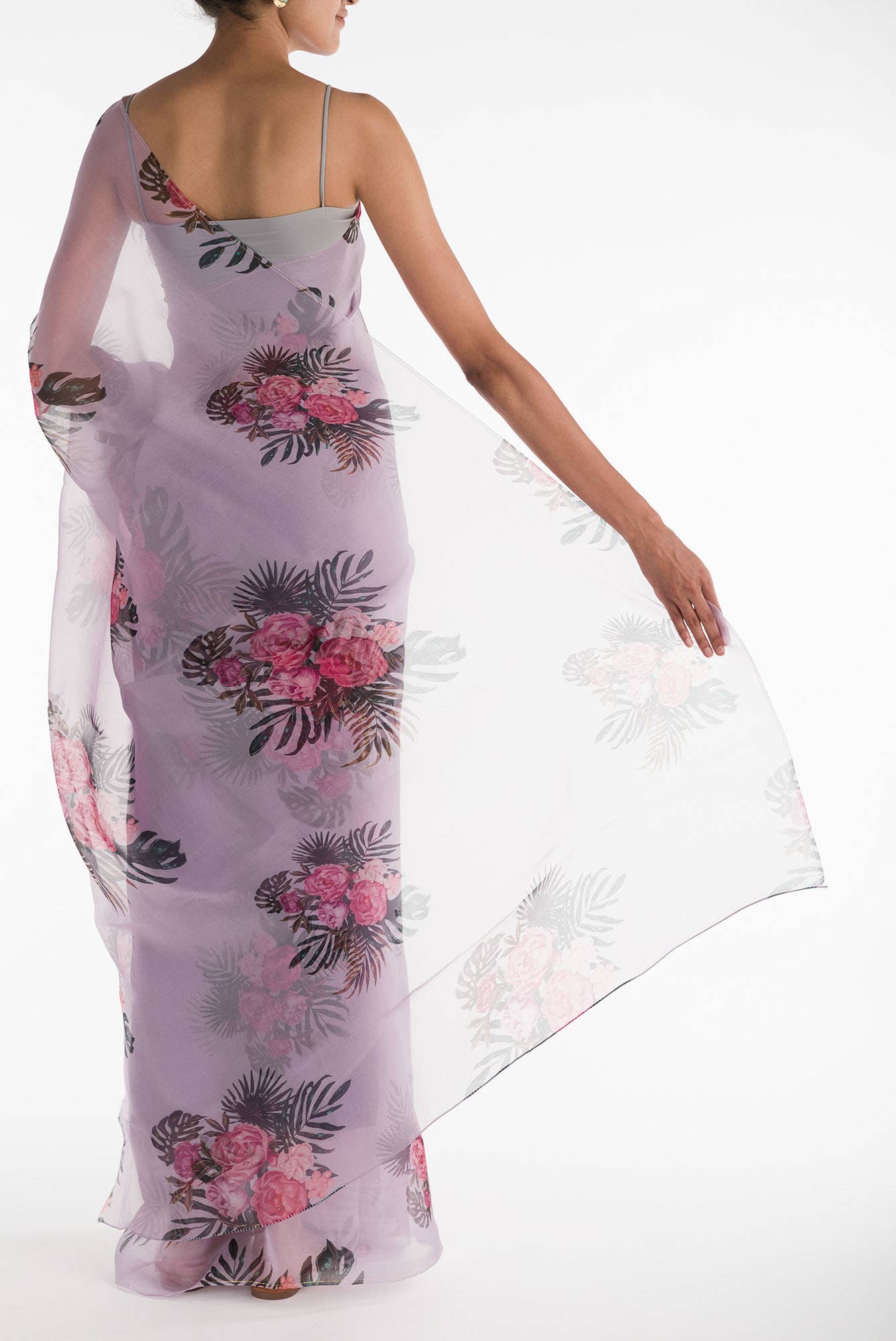 The Flower Bunch Lilac Pure Organza Silk Saree - Image 3