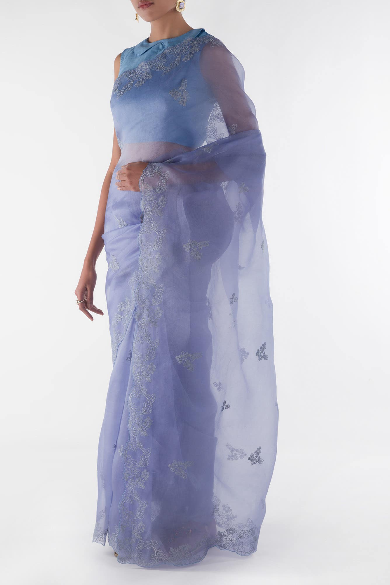 Day dreams Lilac  floral design saree from Embroidered Romance Collection by Nalli - Image 4