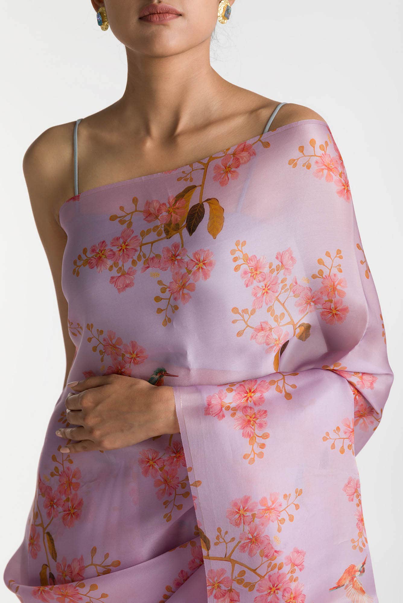 Kingfisher Lovers Lilac Satin Organza Saree - Image 2