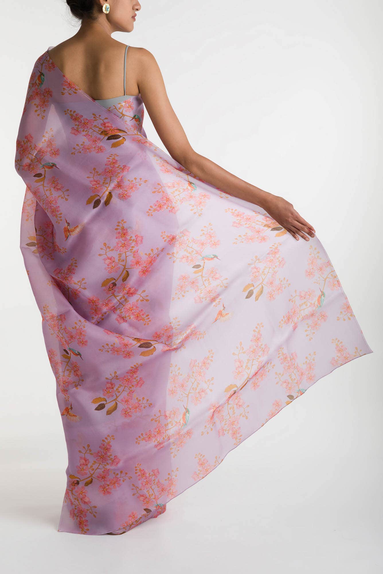 Kingfisher Lovers Lilac Satin Organza Saree - Image 3