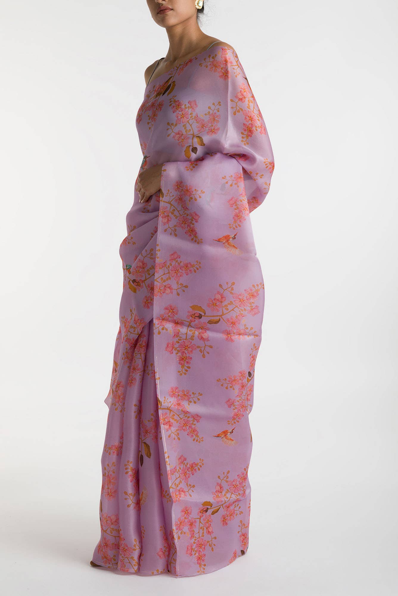 Kingfisher Lovers Lilac Satin Organza Saree - Image 4