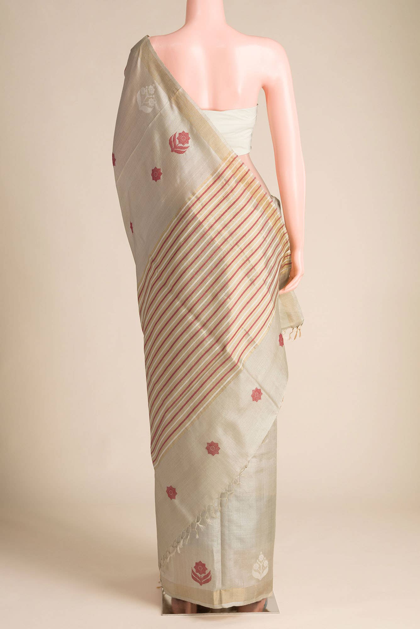 Lost in Fields-Beige Bhagalpuri Tussar Silk Saree - Image 4