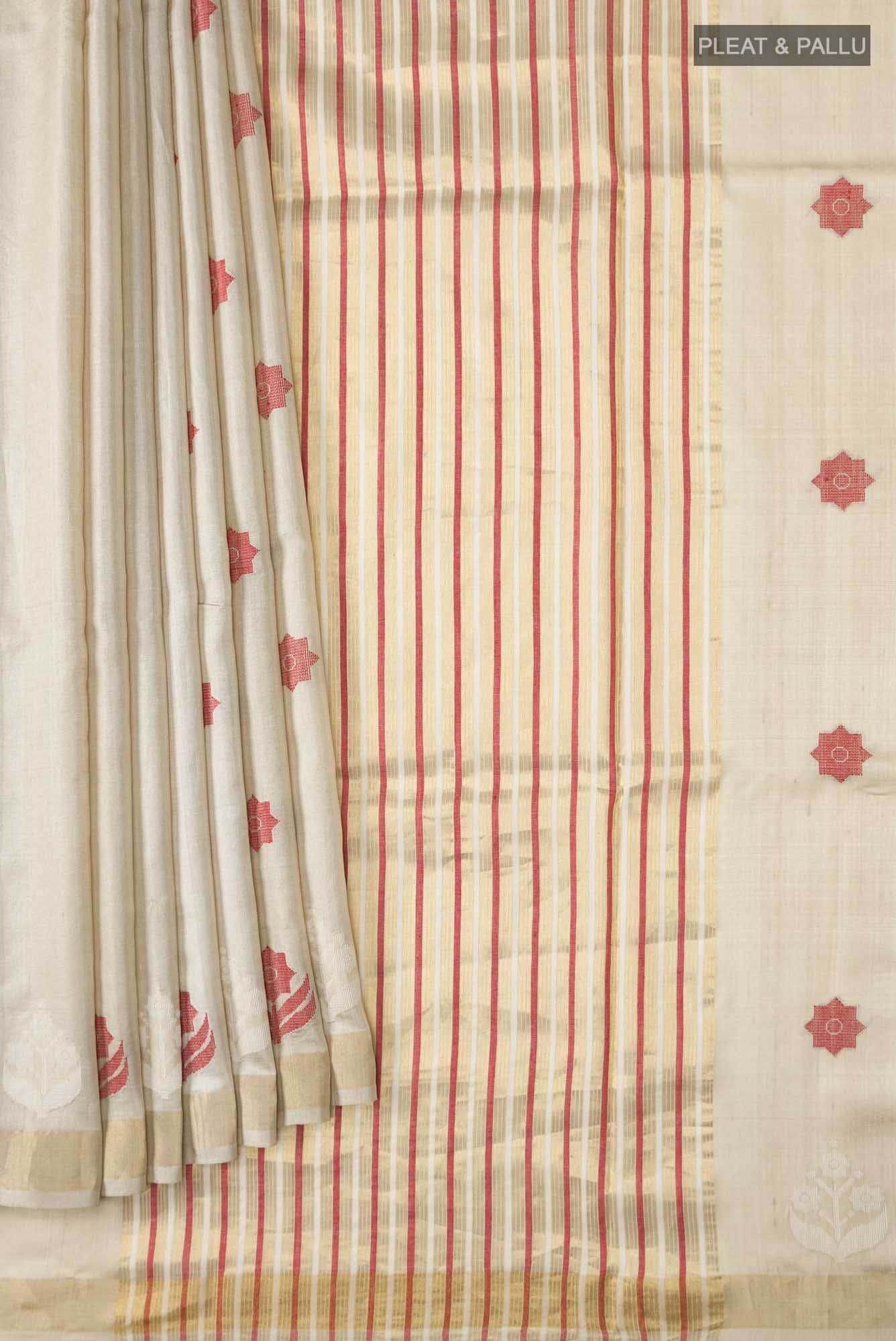 Lost in Fields-Beige Bhagalpuri Tussar Silk Saree - Image 6
