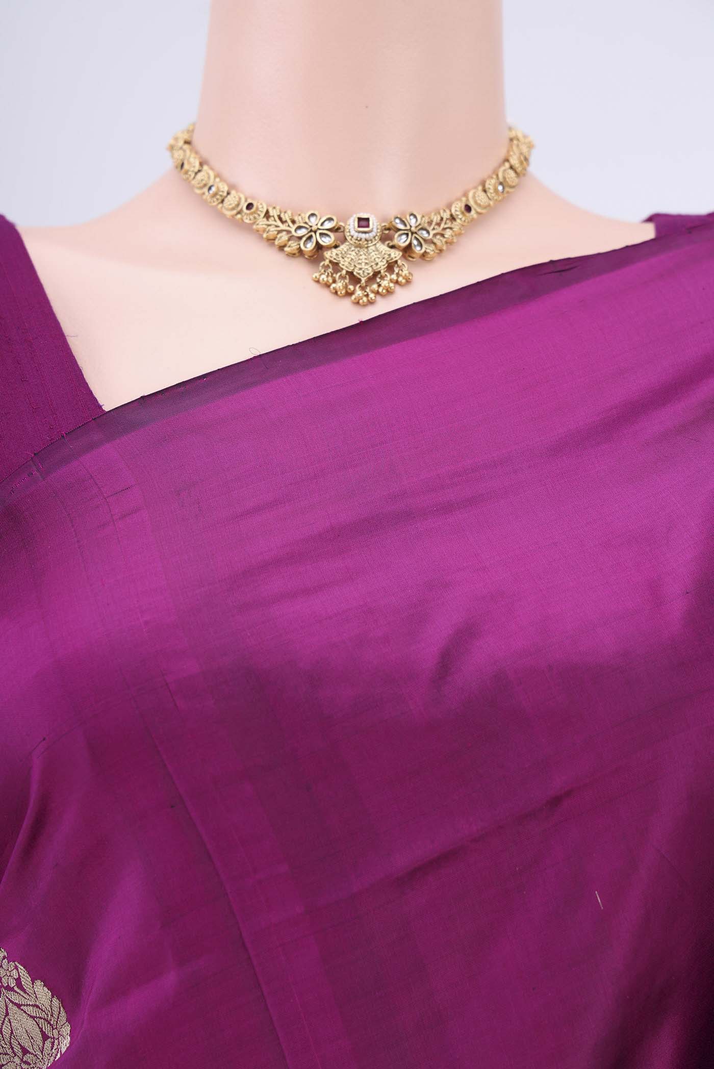 Magenta Banarasi Katan Silk Saree - Image 2