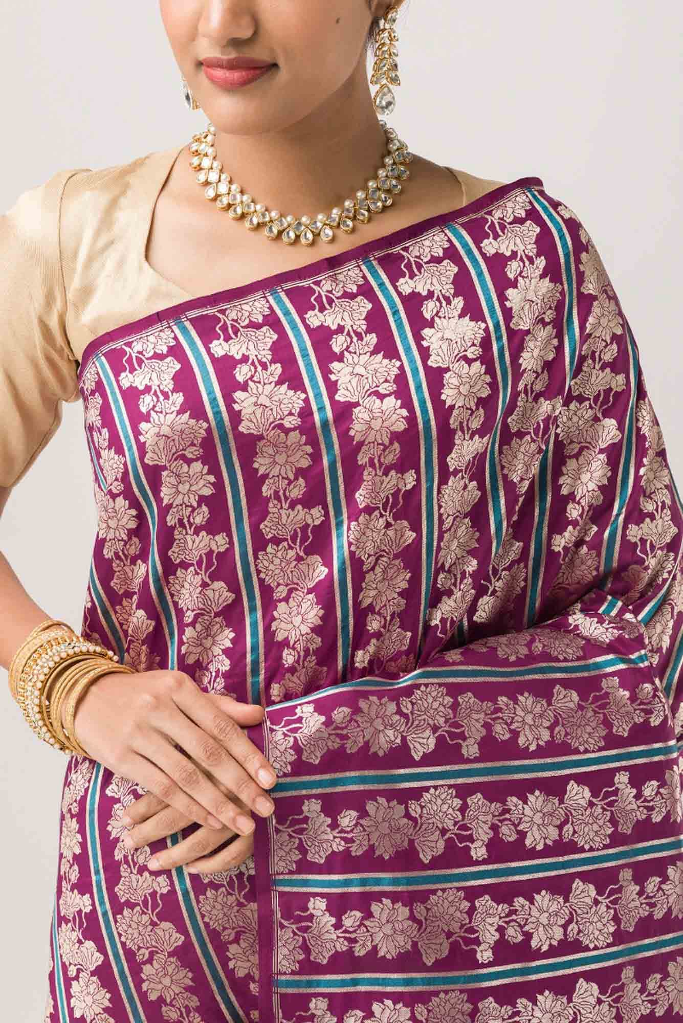 Lili Lajawab- Magenta Banarasi Silk Saree - Image 3