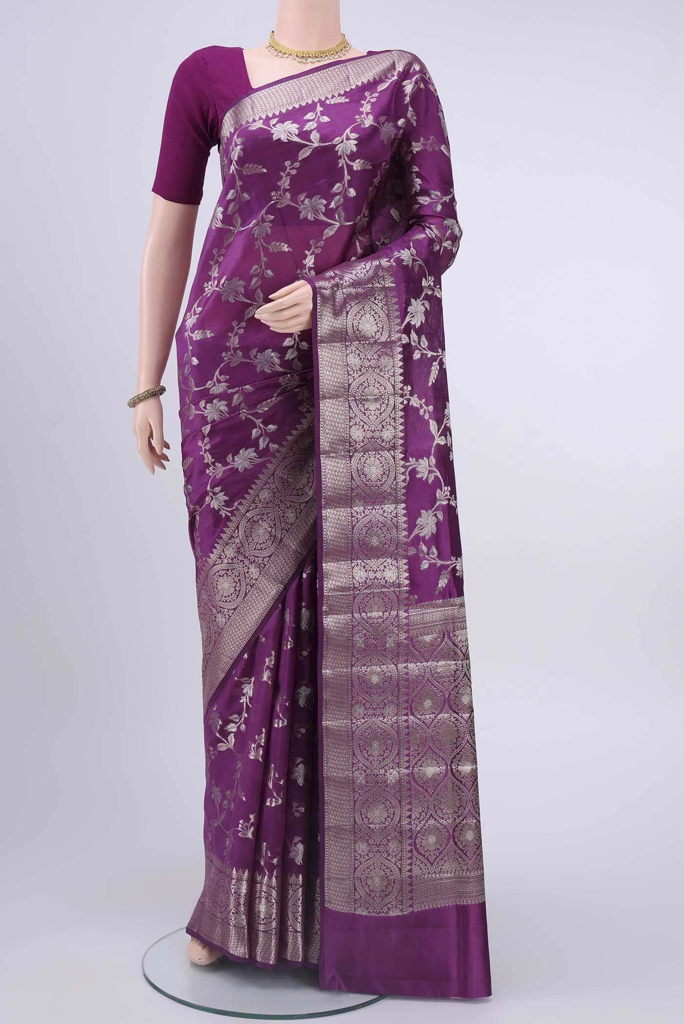 Violet Banarasi Raw Silk Saree