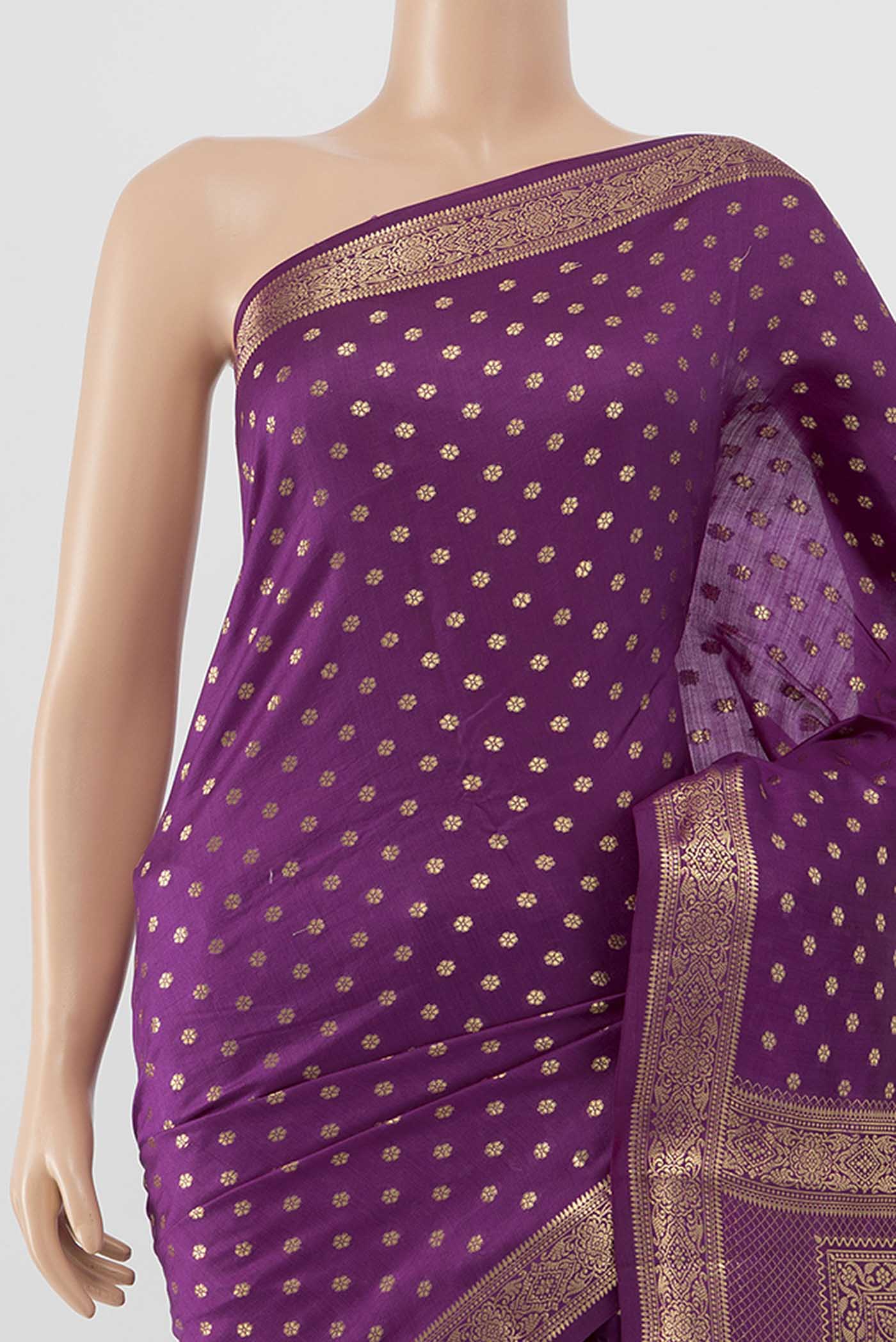 Purple Banarasi Raw Silk Saree - Image 2