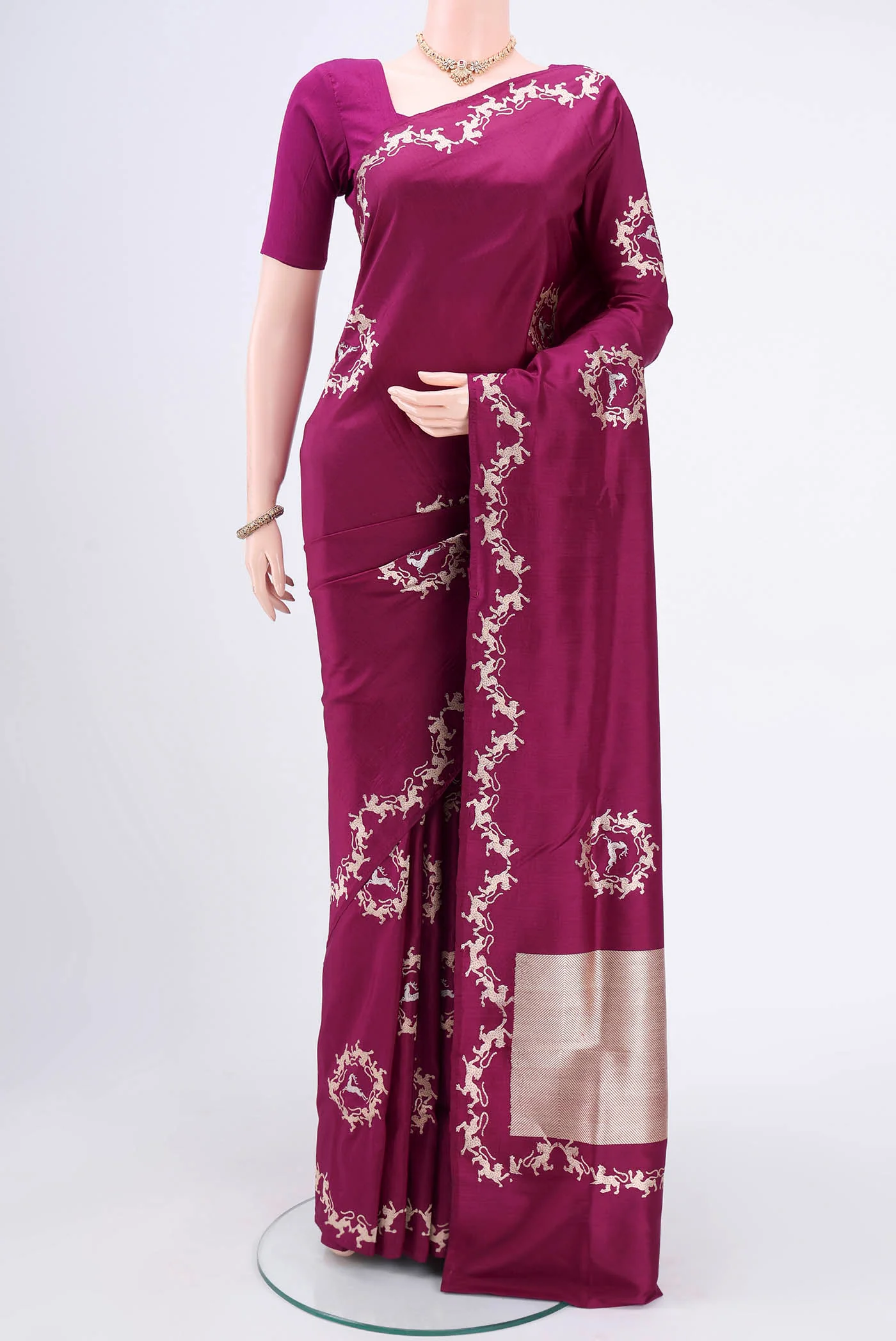 Magenta Banarasi Silk Saree