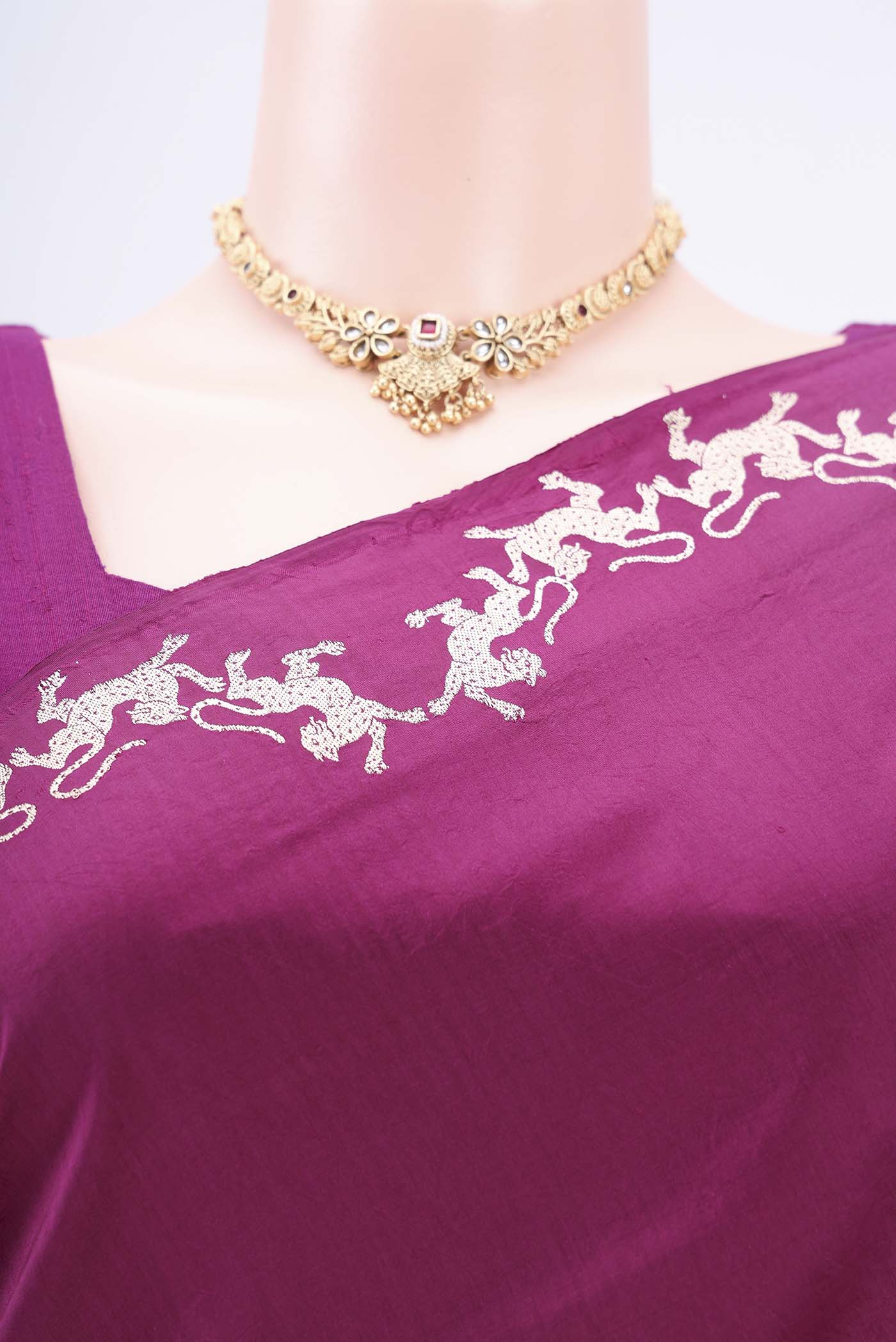 Magenta Banarasi Silk Saree - Image 2