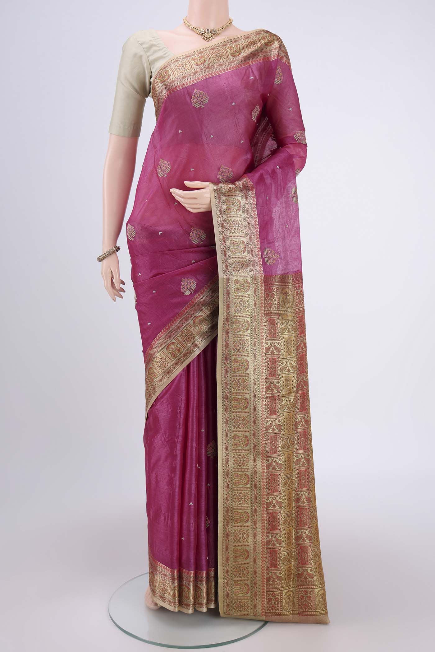 Magenta Banarasi Tussar Silk Saree