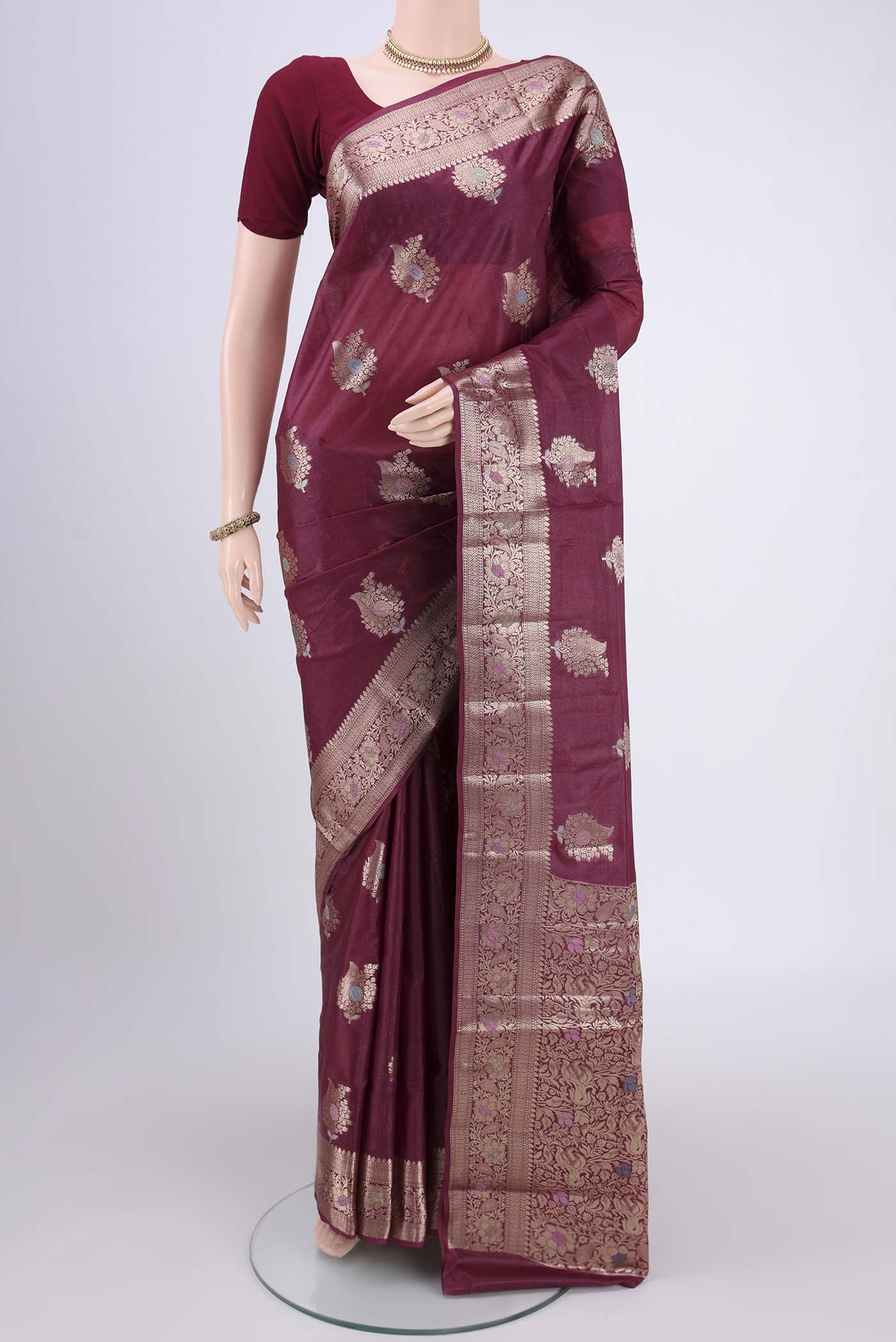 Magenta Banarasi Tussar Silk Saree