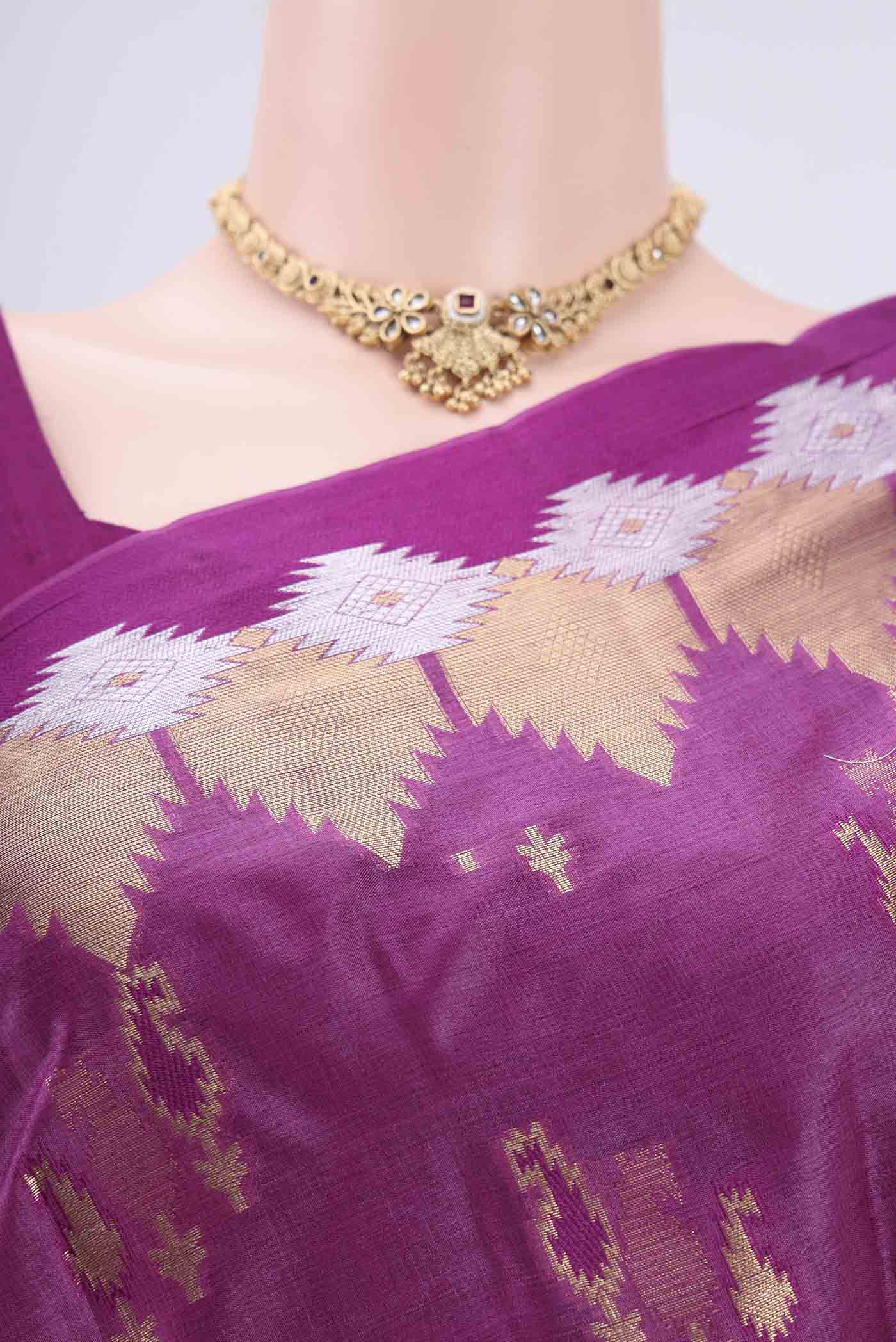 Magenta Banarasi Tussar Silk Saree - Image 2