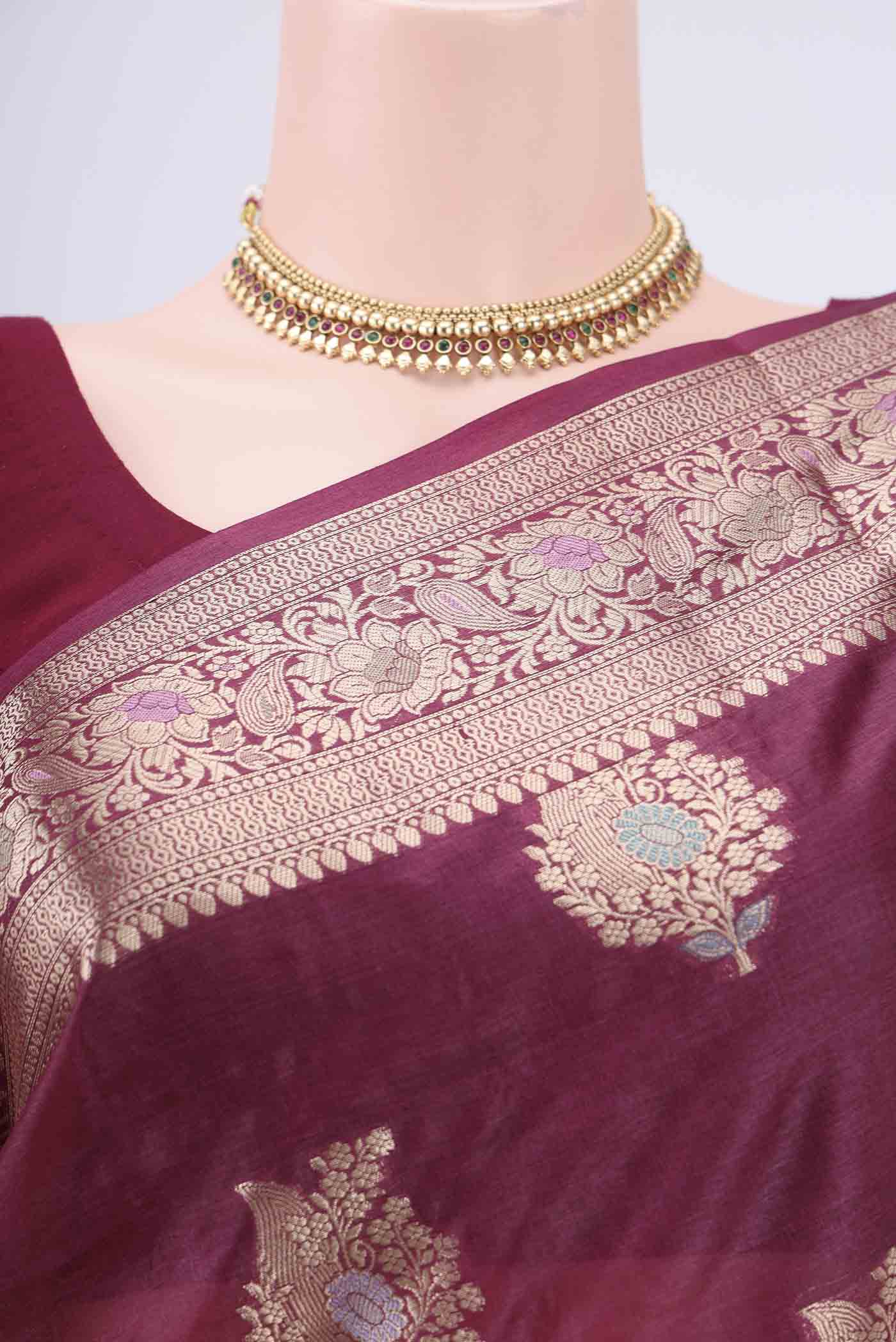 Magenta Banarasi Tussar Silk Saree - Image 2