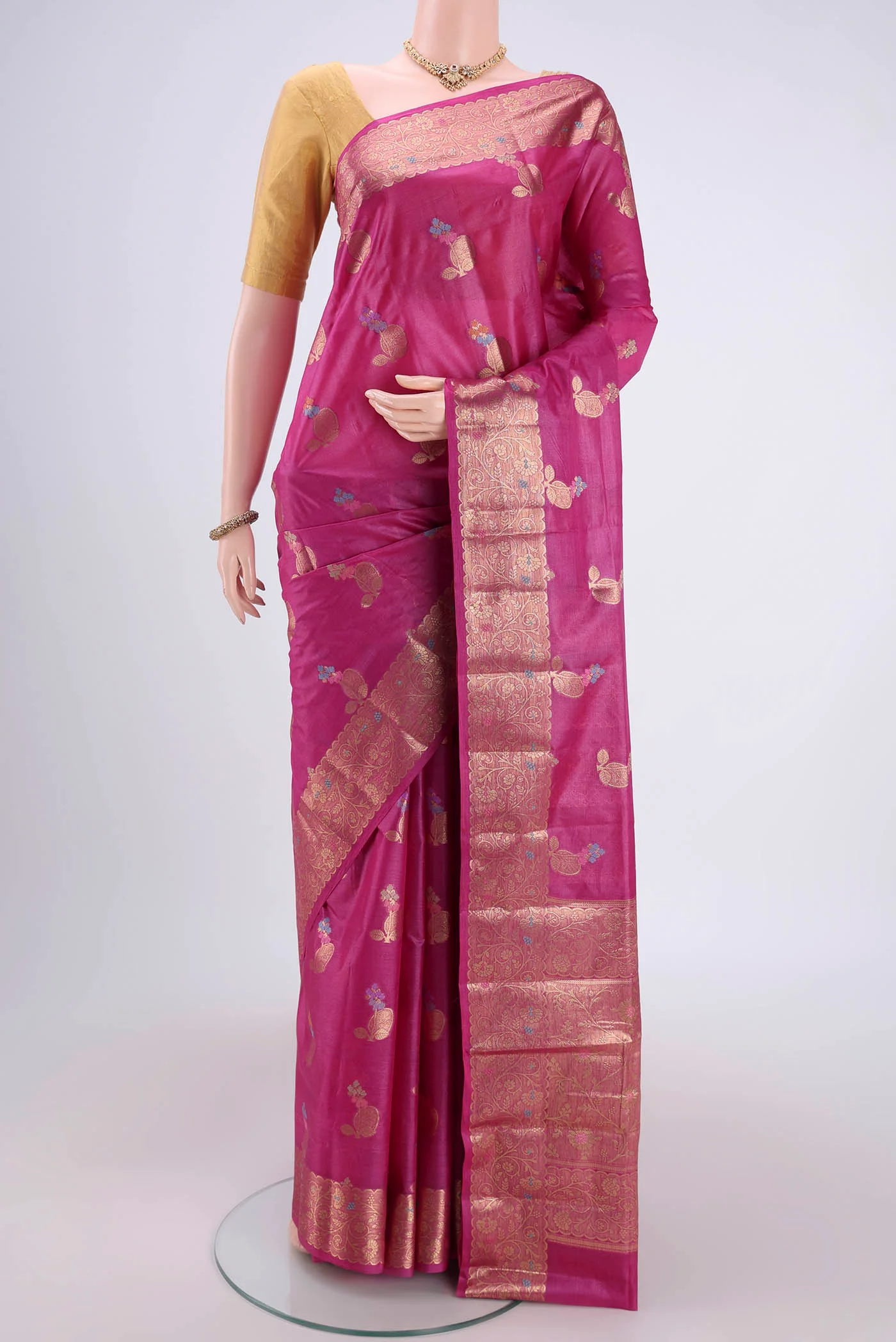 Pink Banarasi Tussar Silk Saree
