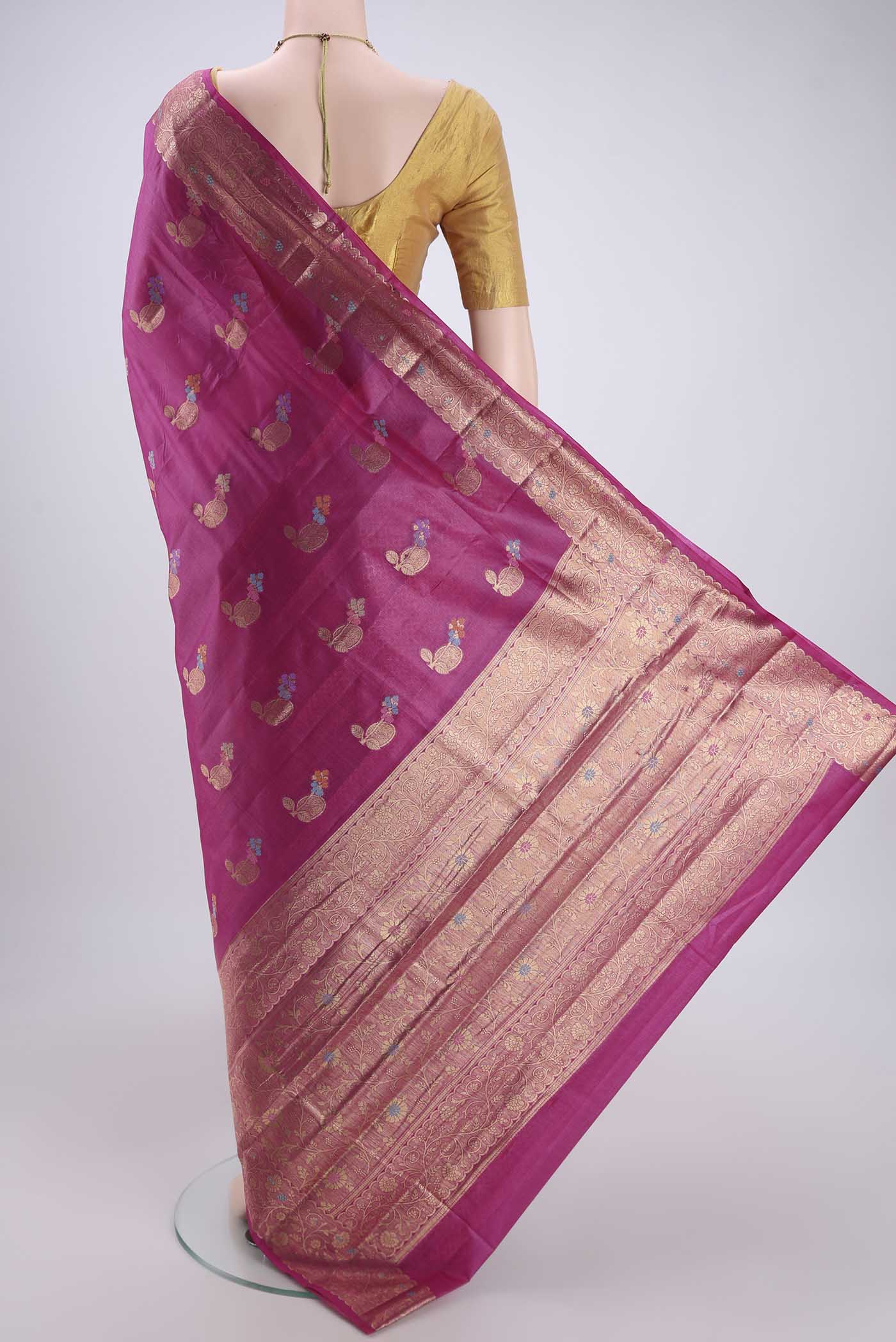 Pink Banarasi Tussar Silk Saree - Image 3
