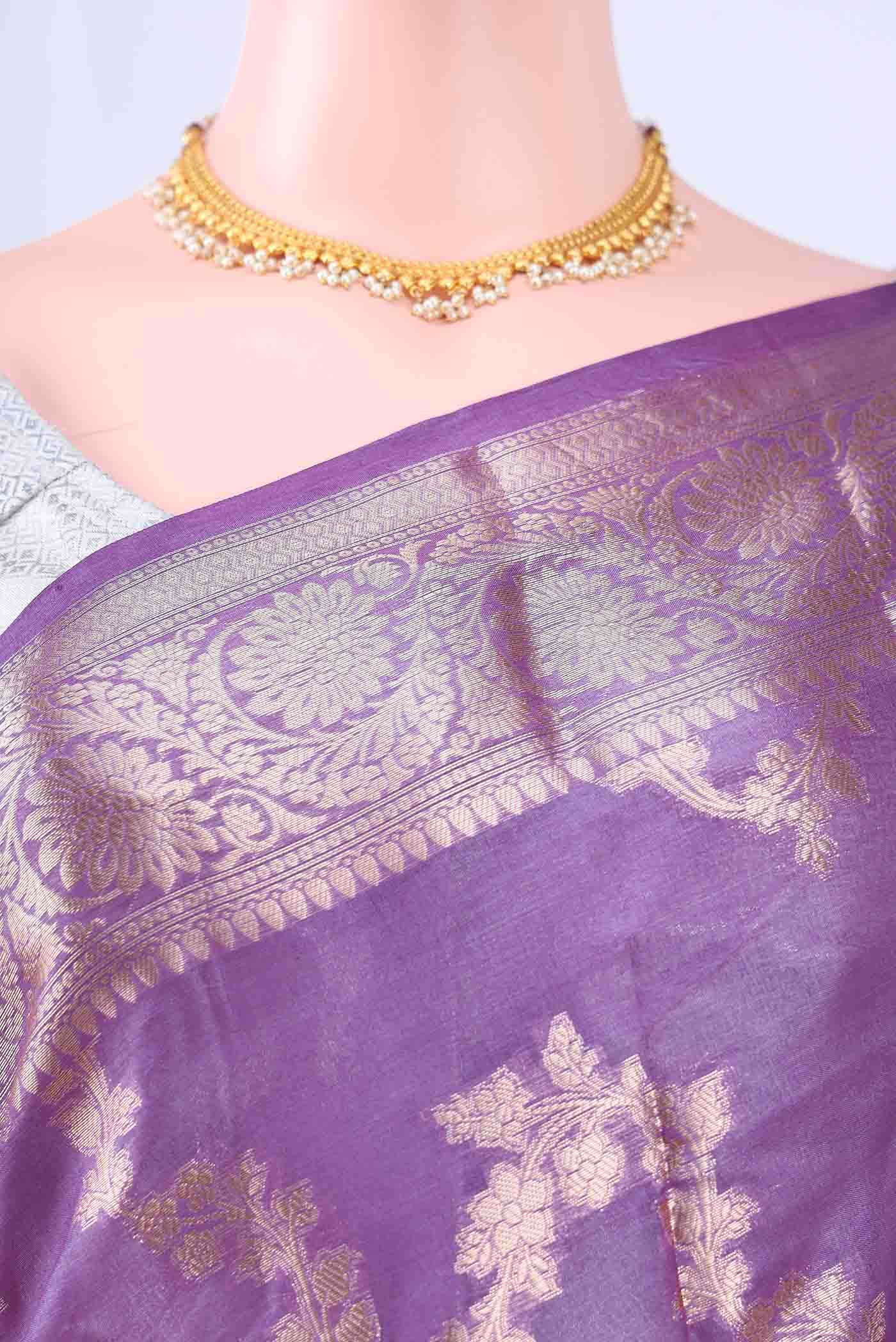 Magenta Banarasi Tussar Silk Saree - Image 3
