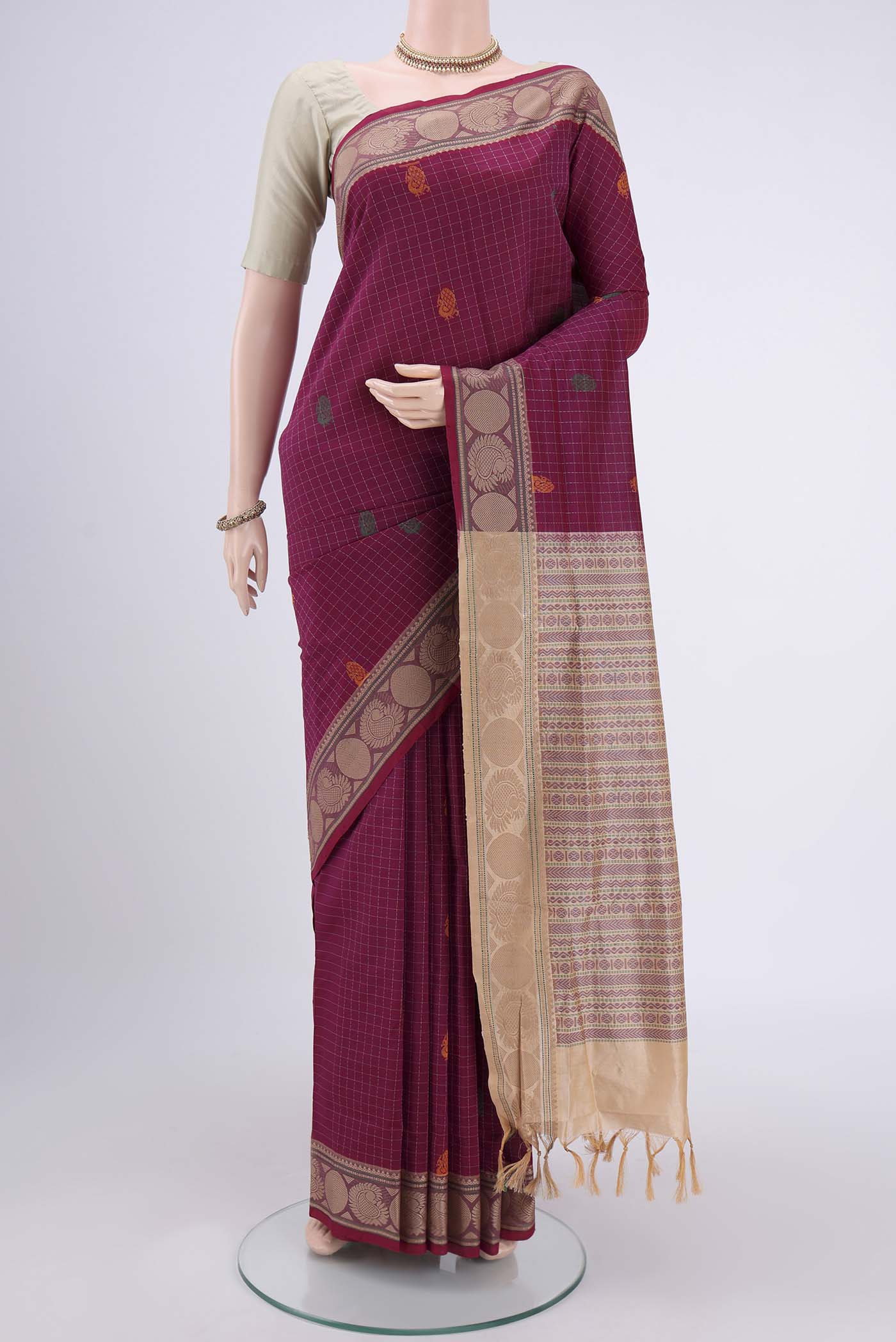 Magenta Blended Poly Cotton Saree