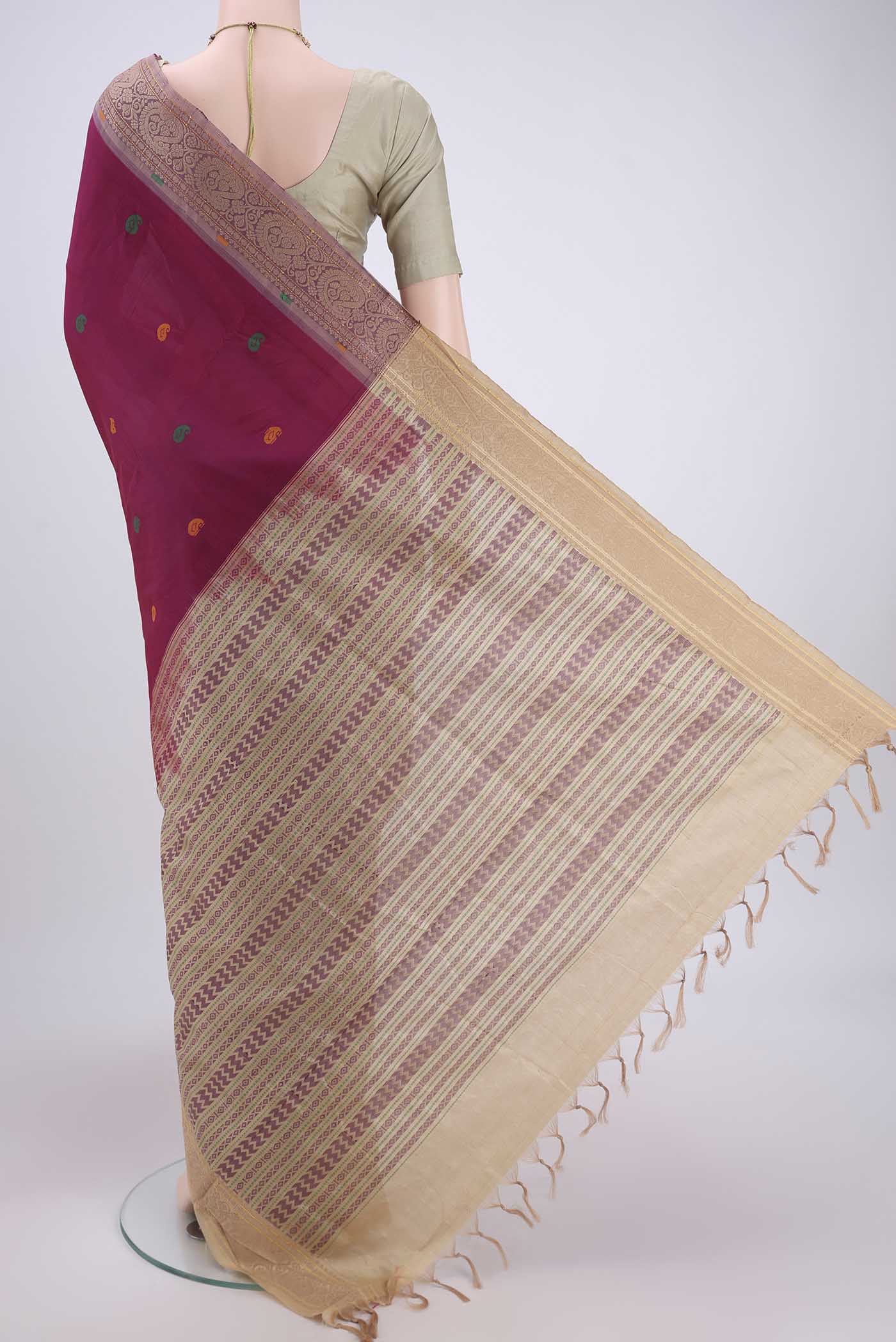 Magenta Blended Poly Cotton Saree - Image 3