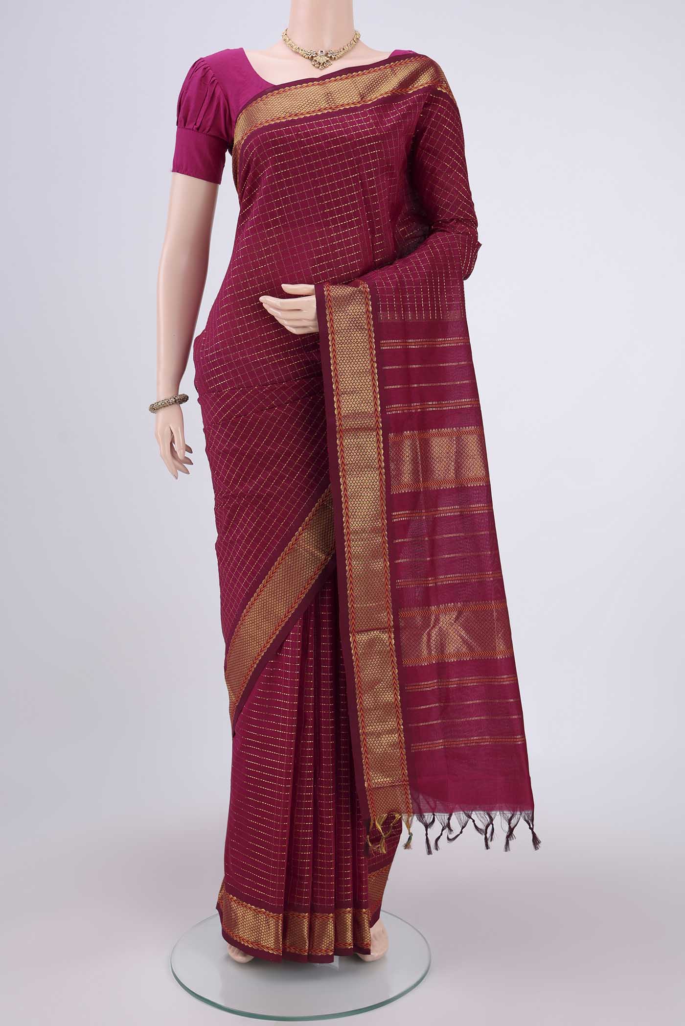 Magenta Blended Poly Cotton Saree
