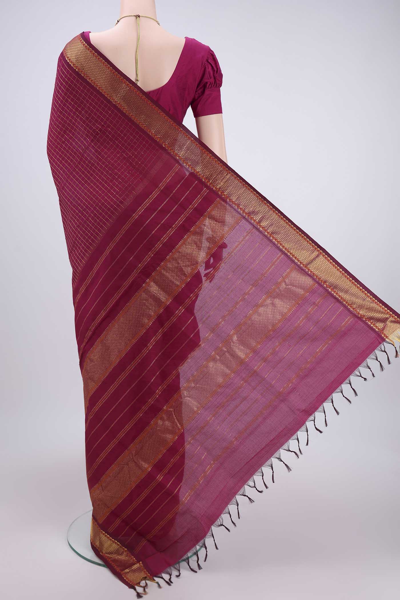 Magenta Blended Poly Cotton Saree - Image 3