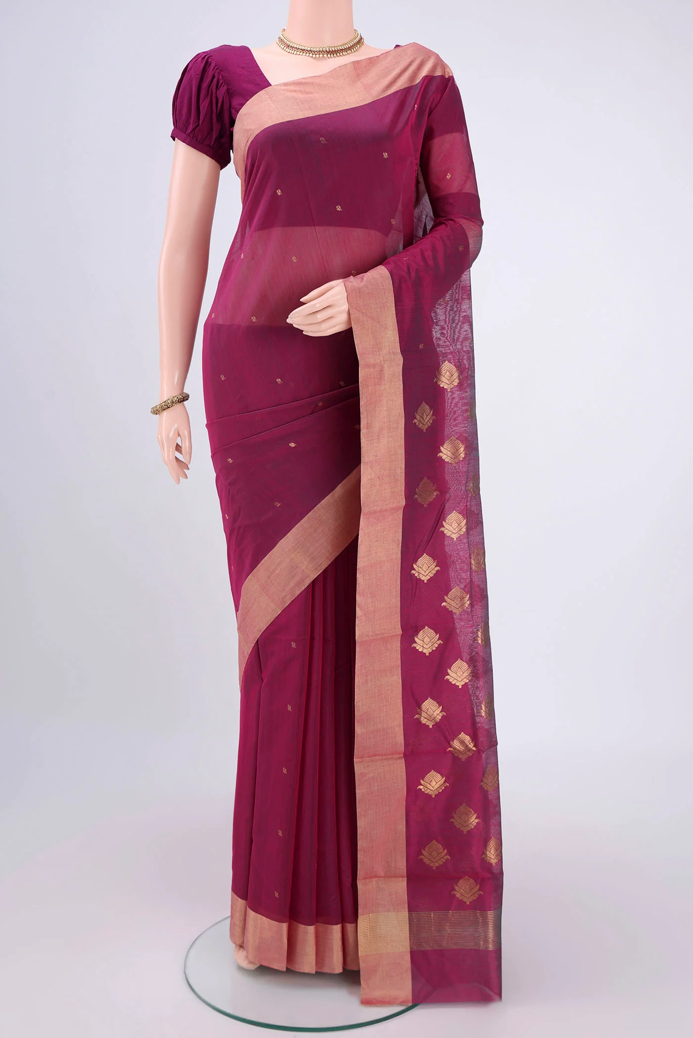 Magenta Chanderi Silk Cotton Saree