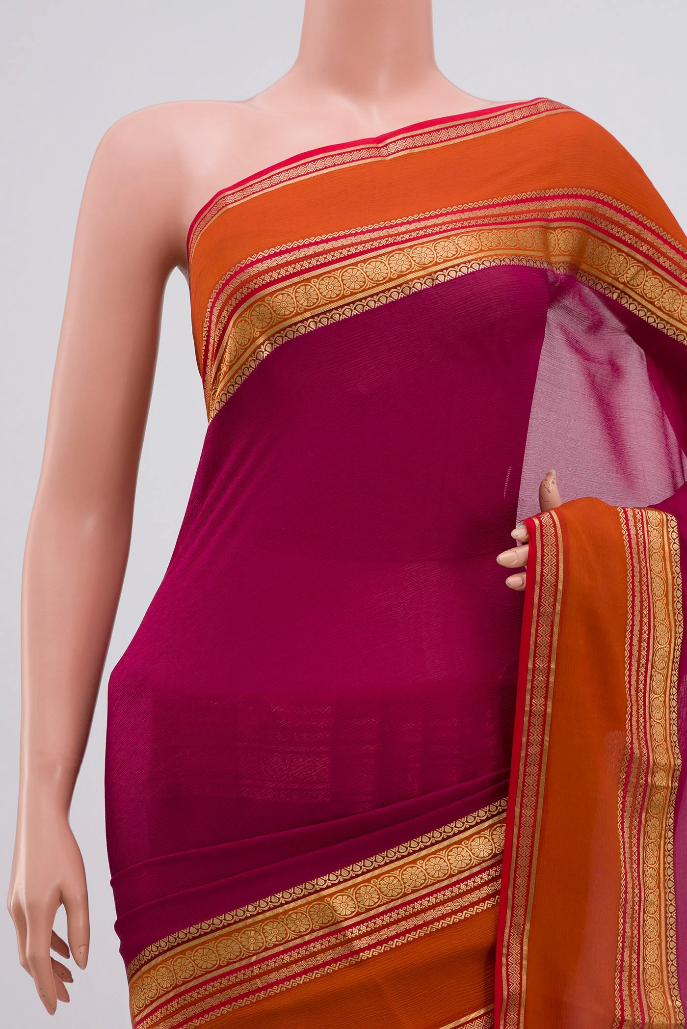 Dark Pink Mysore Chiffon Saree - Image 2