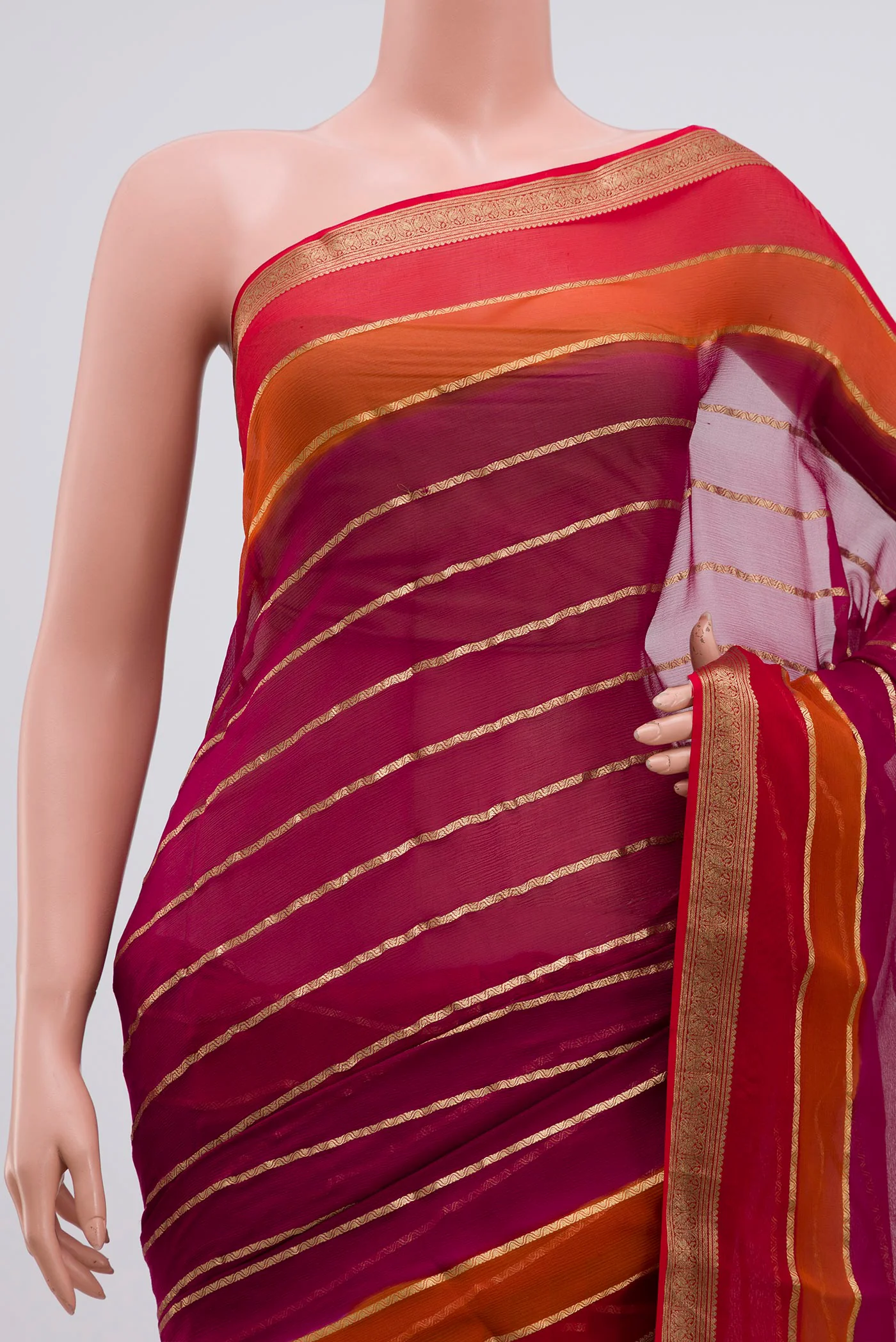Magenta Mysore Chiffon Saree - Image 2