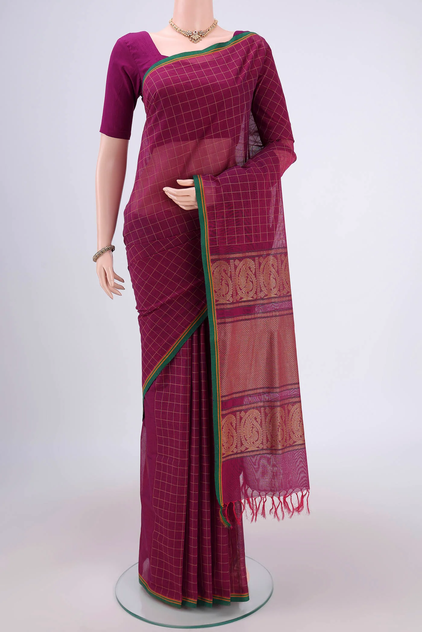 Magenta Coimbatore Cotton Saree