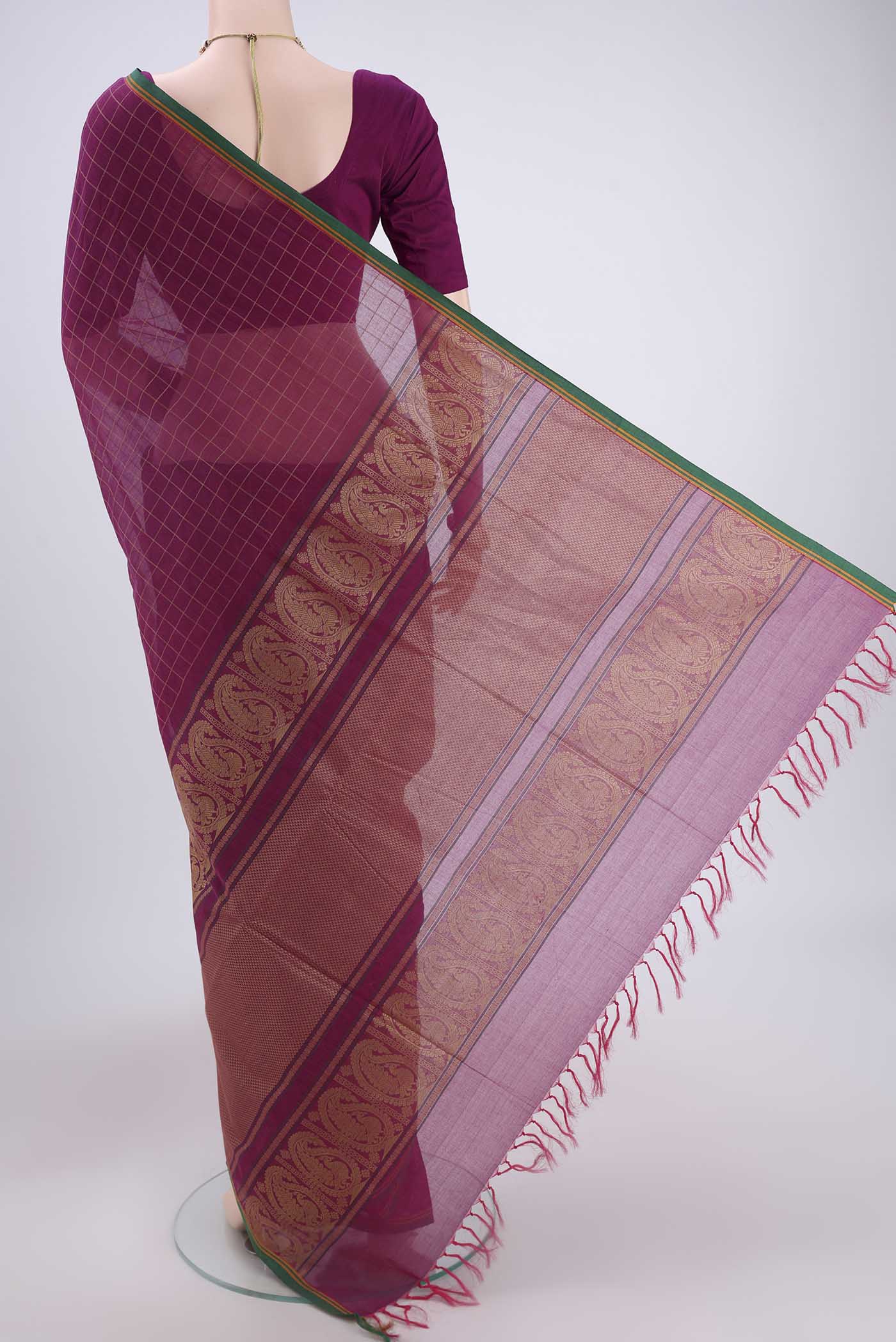 Magenta Coimbatore Cotton Saree - Image 3