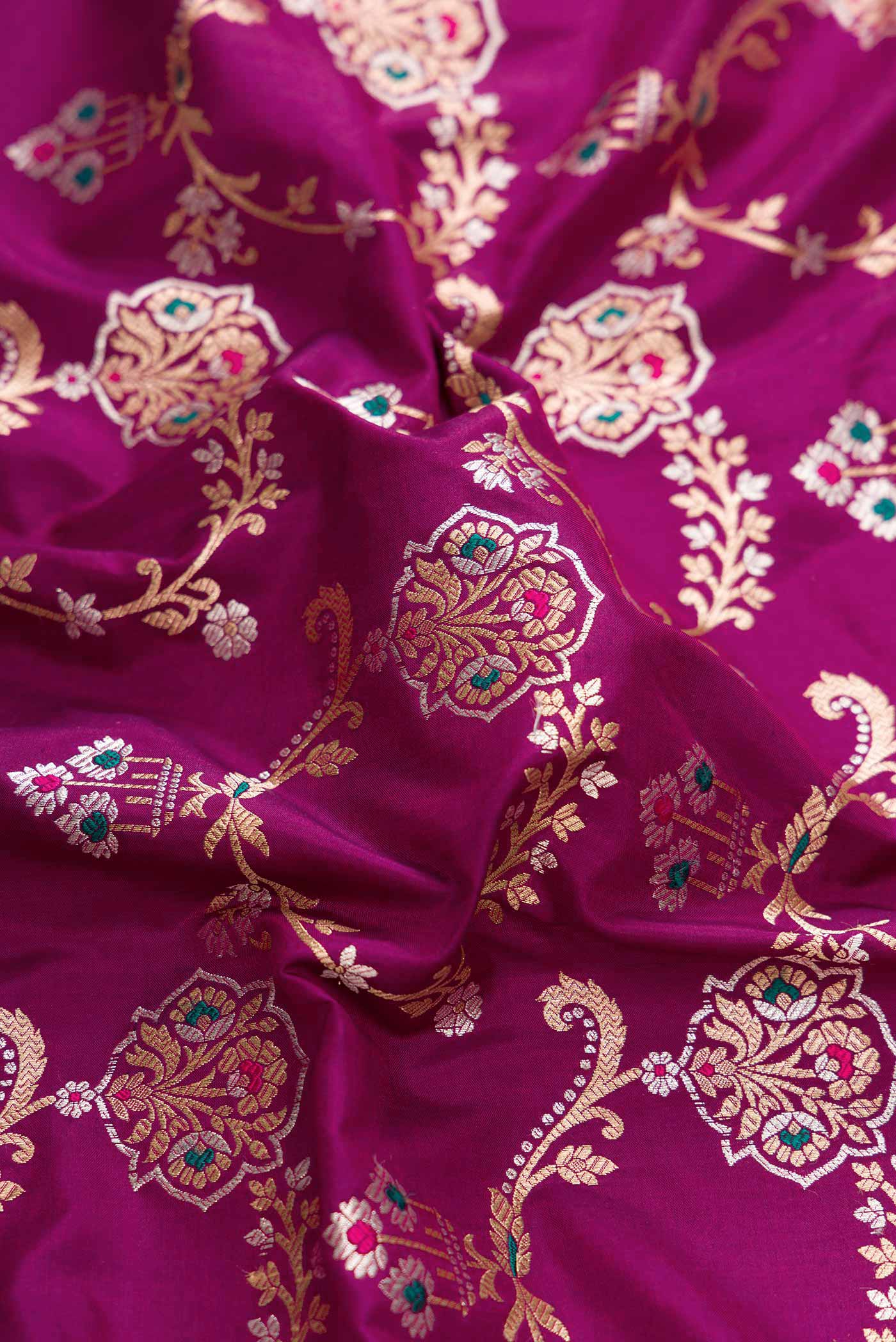 Magenta Dual Tone Banarasi Silk Saree - Image 2