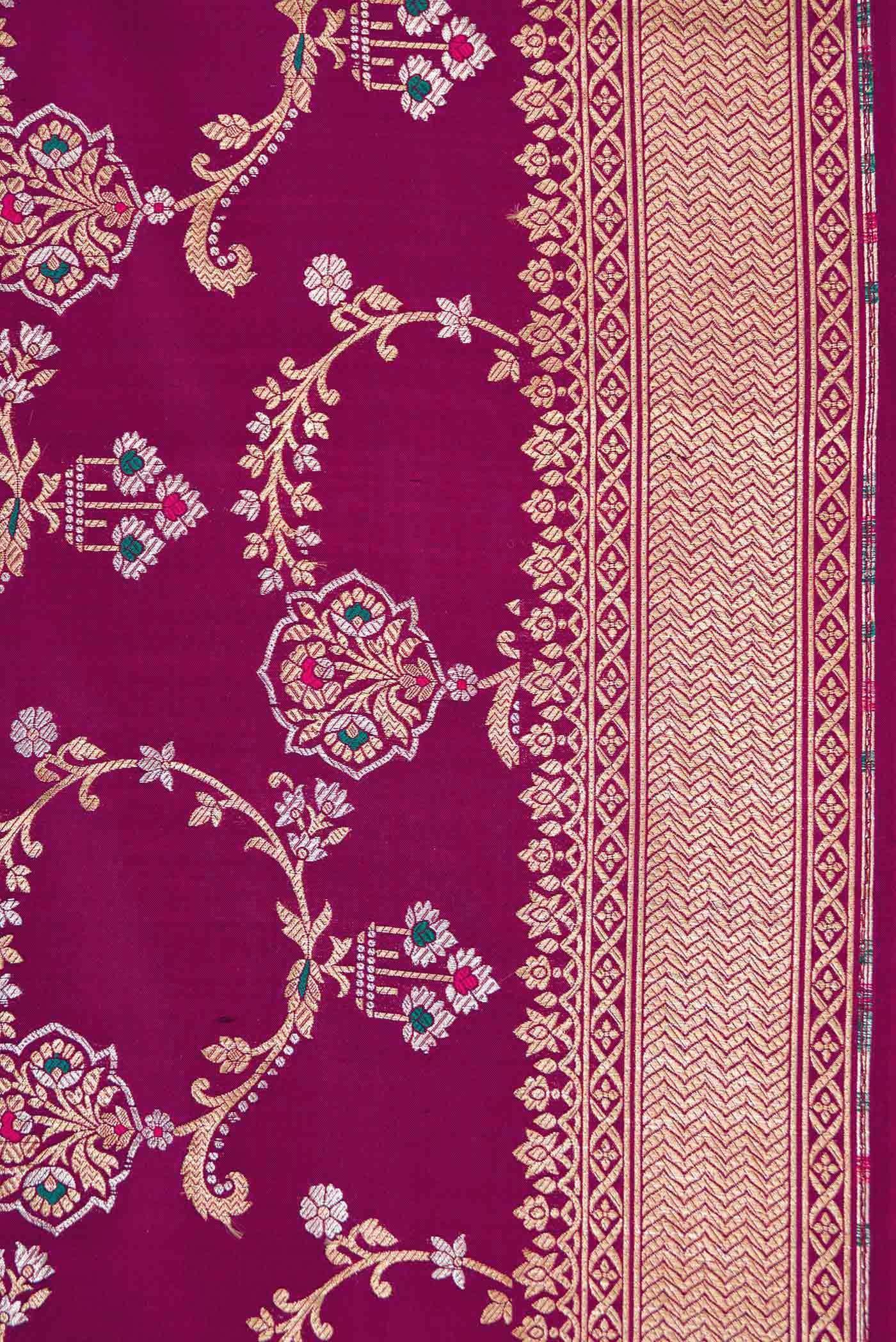 Magenta Dual Tone Banarasi Silk Saree - Image 3