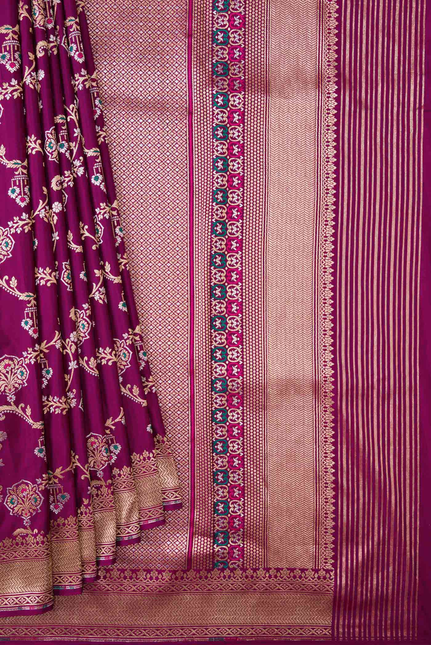 Magenta Dual Tone Banarasi Silk Saree - Image 4