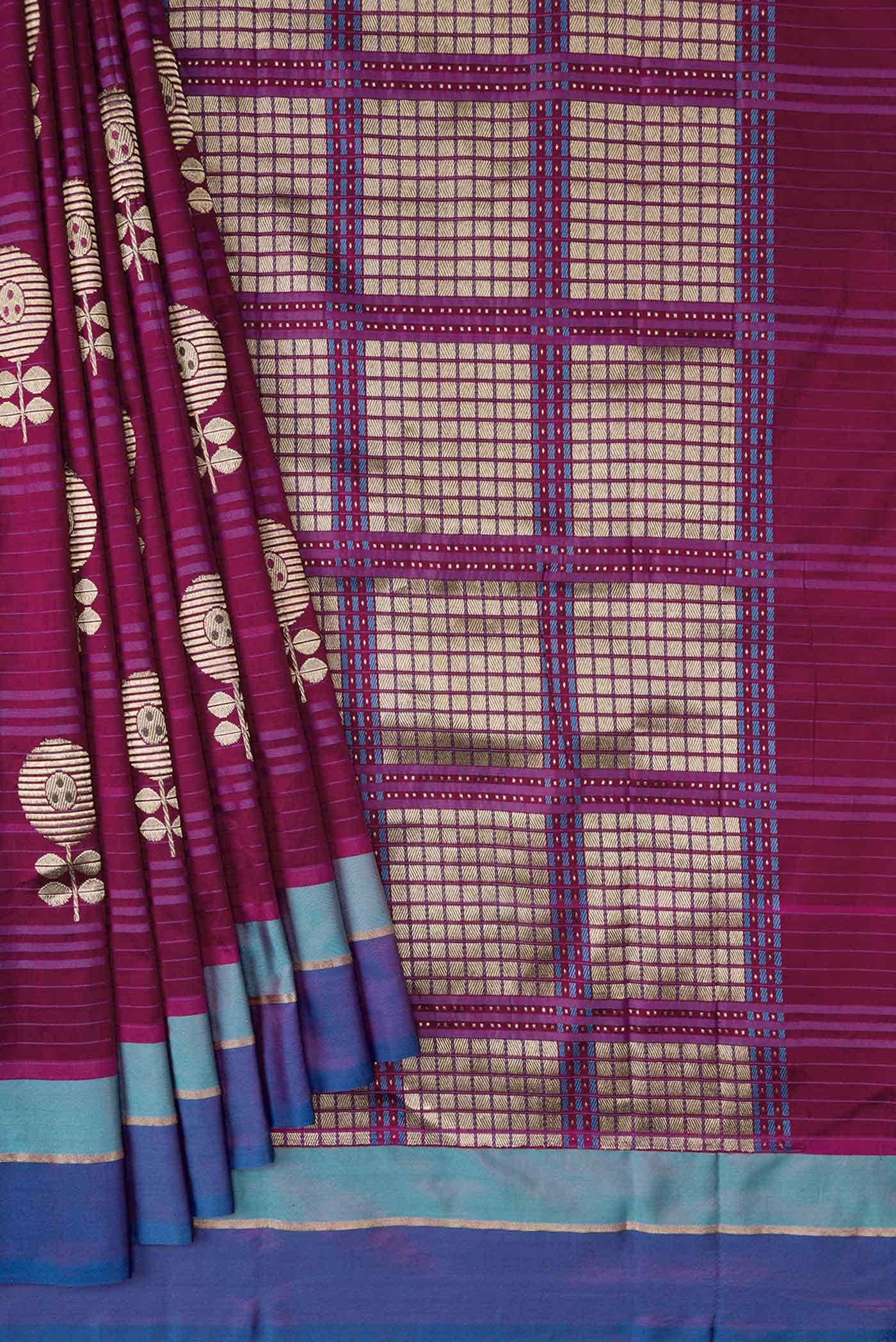 Magenta Dual Tone Banarasi Silk Saree - Image 2