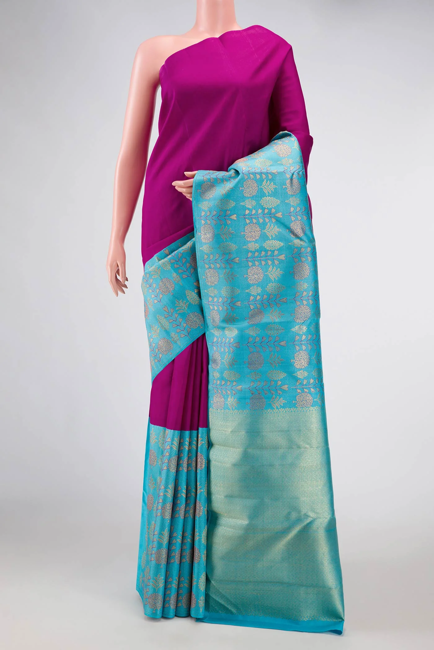 Magenta Dual Tone Kanjivaram Silk Saree