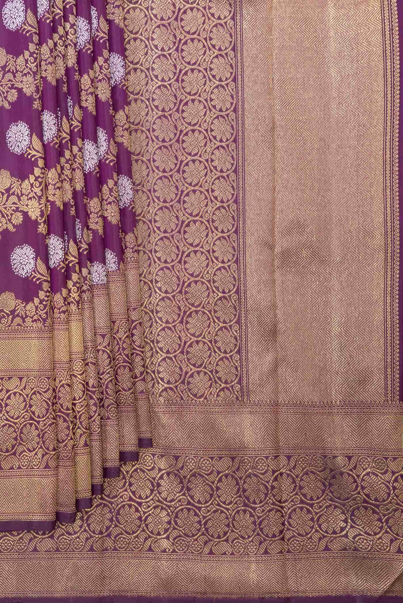 Pure Silk Pure Zari Purple Dual Tone Kanjivaram Saree - Image 2