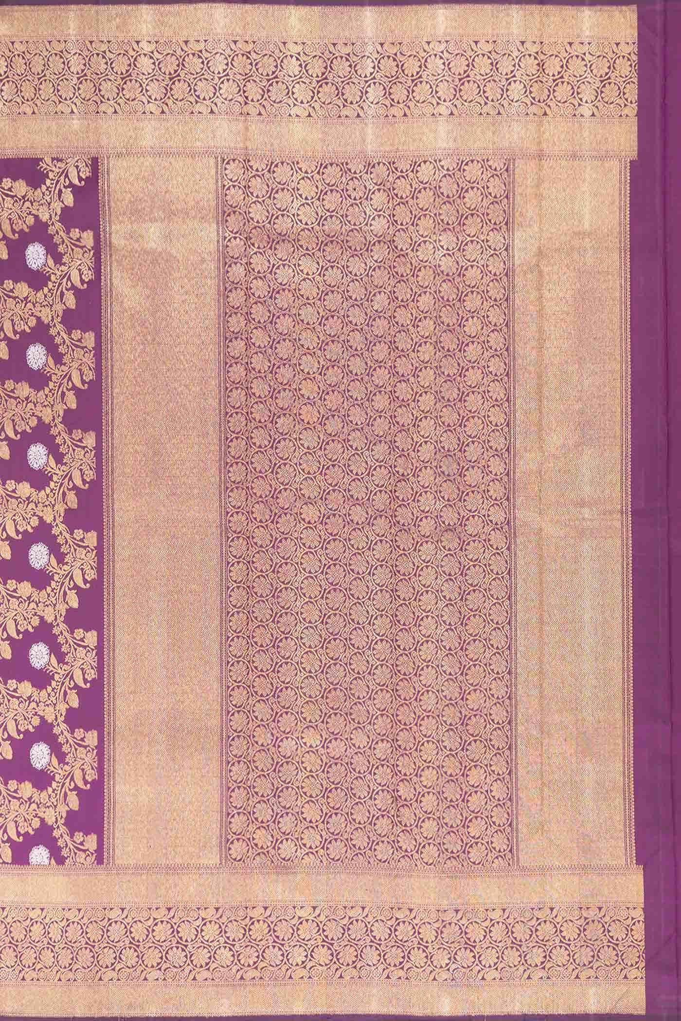 Pure Silk Pure Zari Purple Dual Tone Kanjivaram Saree - Image 5