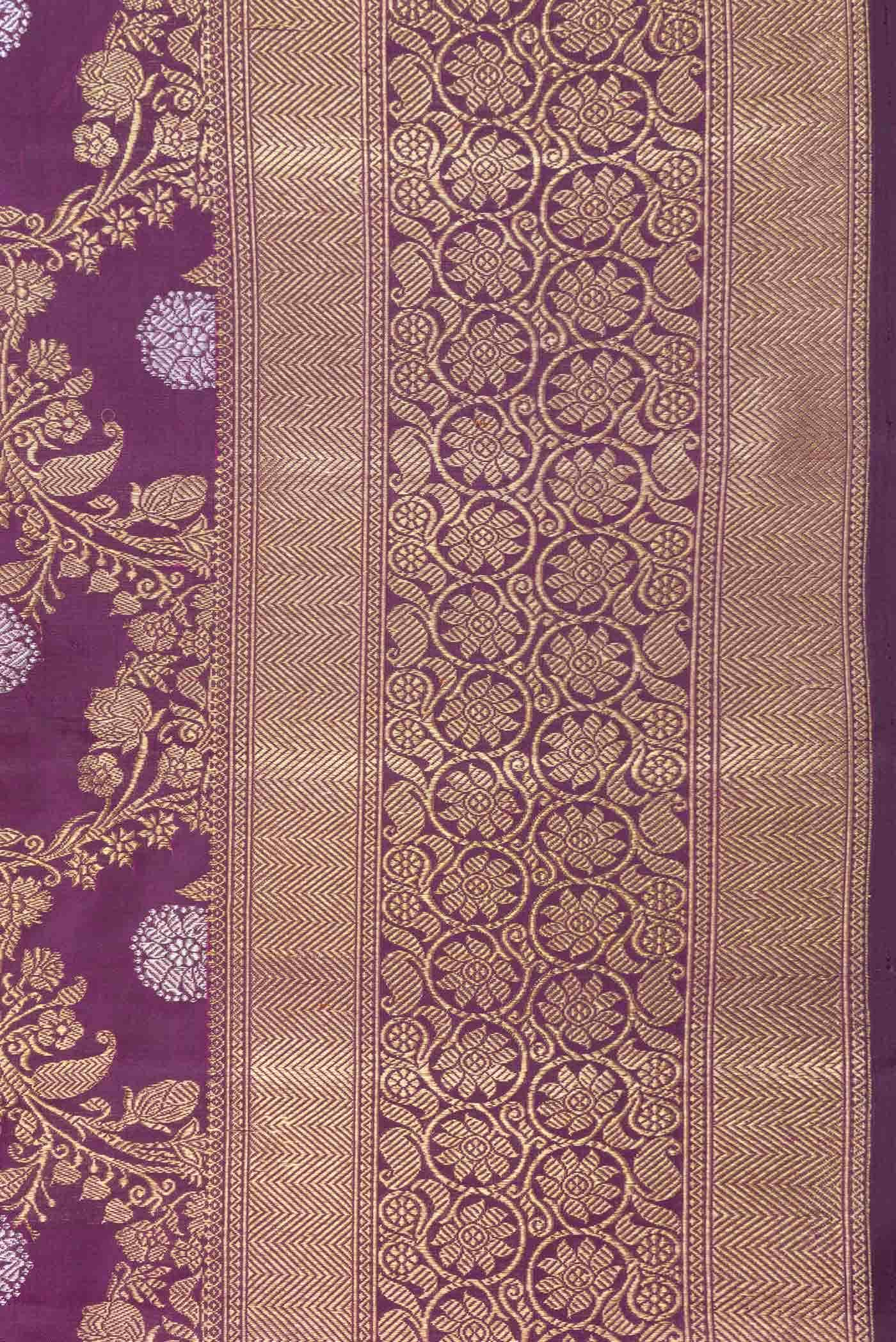 Pure Silk Pure Zari Purple Dual Tone Kanjivaram Saree - Image 6