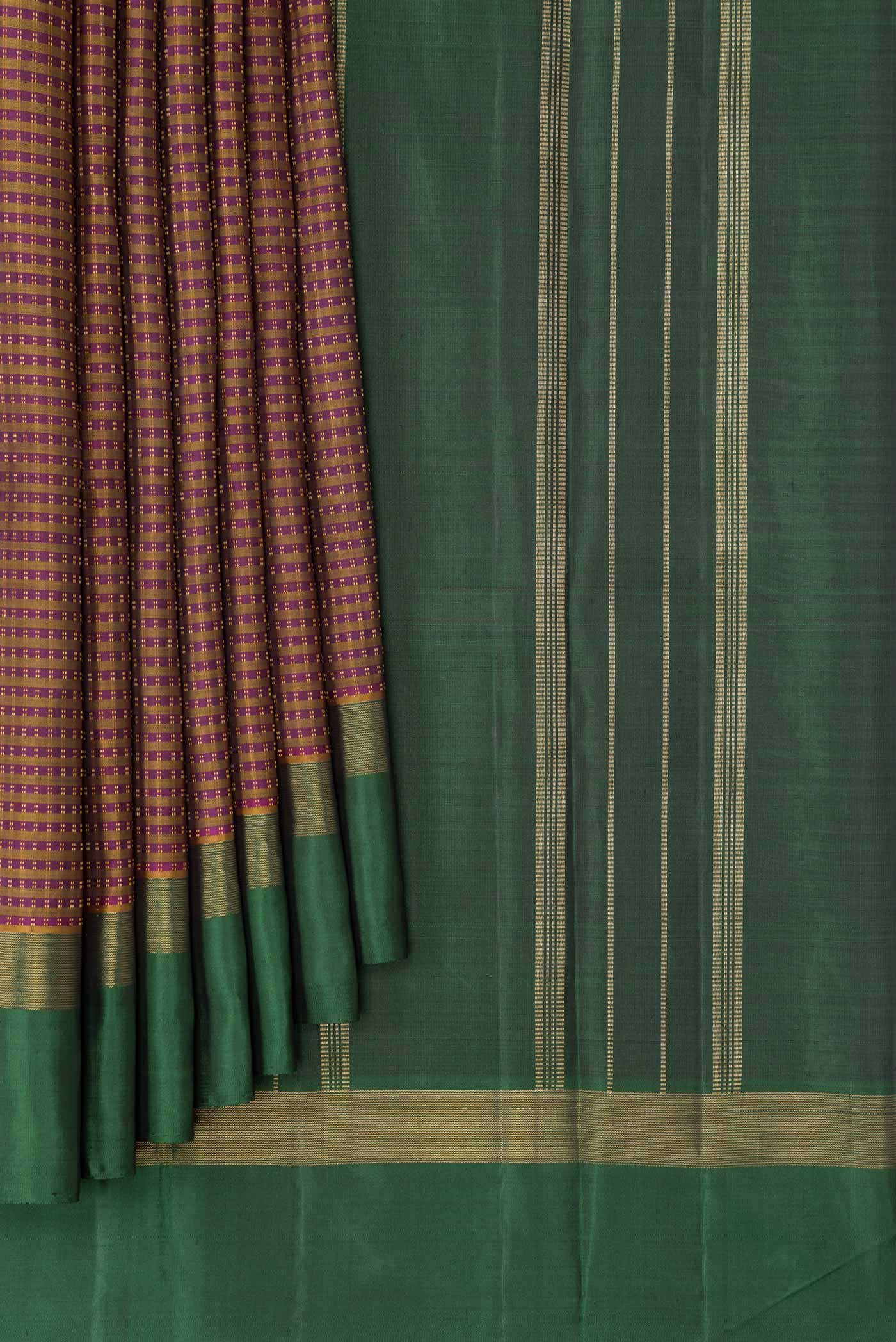 Pure Silk Pure Zari Magenta Dual Tone Kanjivaram Saree - Image 2