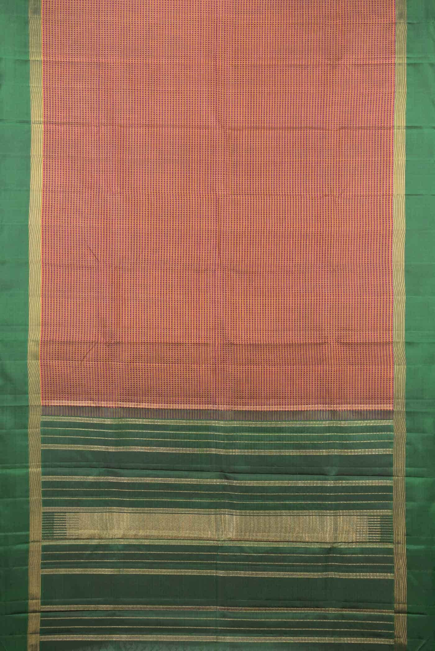 Pure Silk Pure Zari Magenta Dual Tone Kanjivaram Saree - Image 4