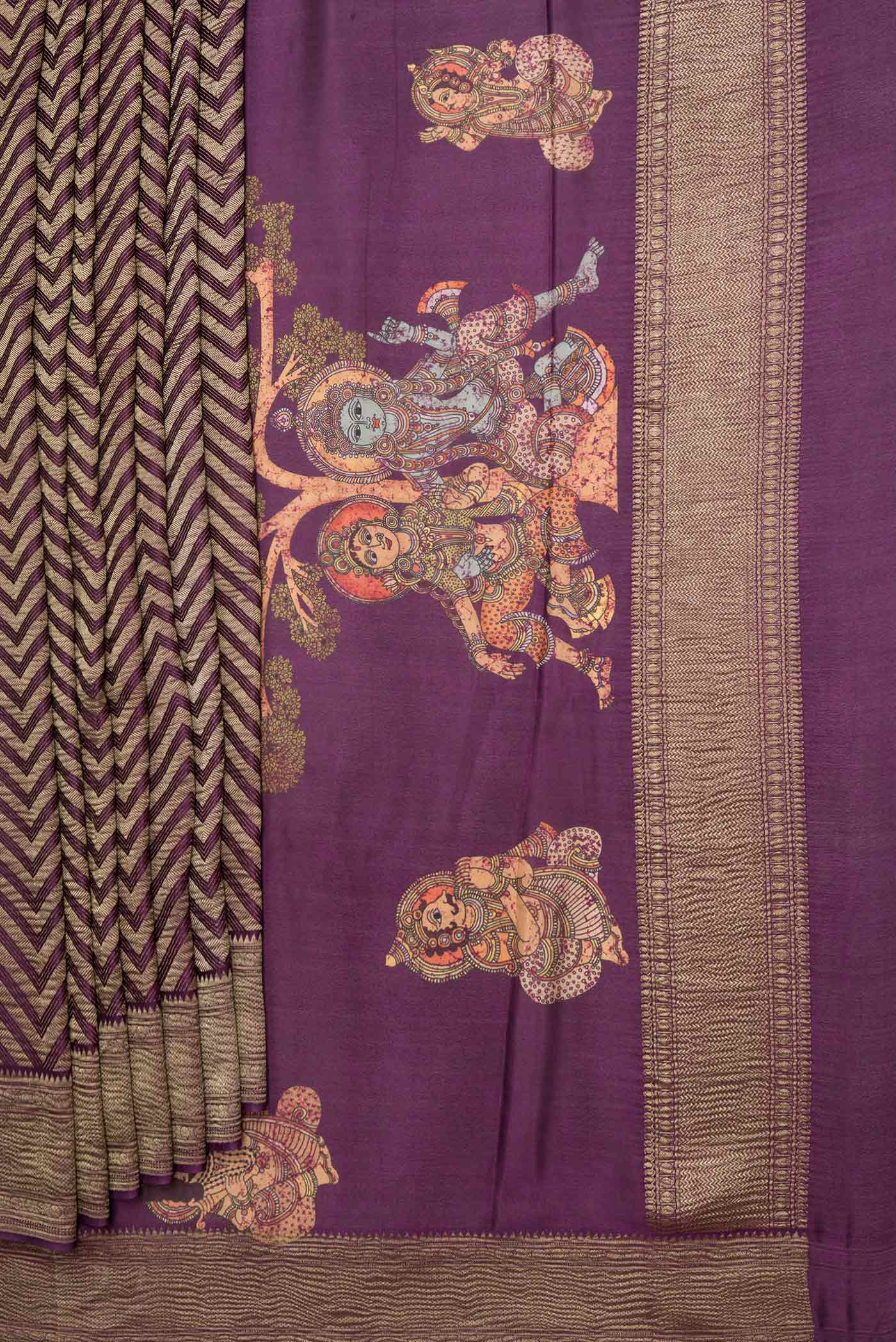 Purple Mysore Crepe Saree - Image 4